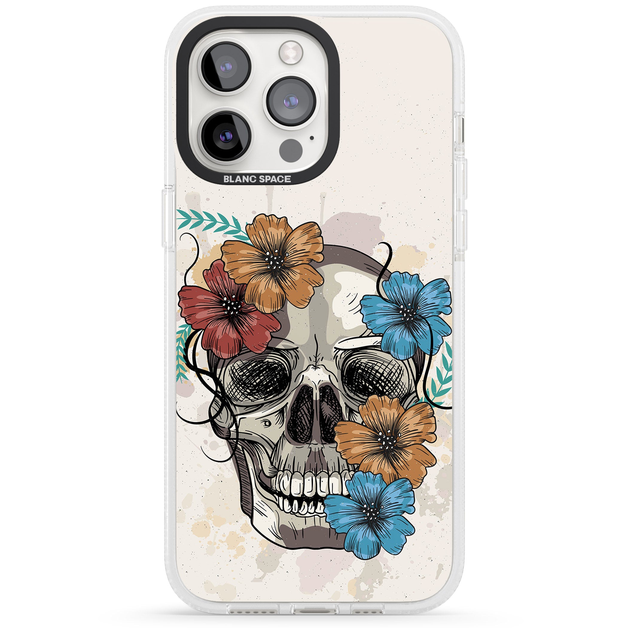 Sugar Skull Floral iPhone 15 Pro Max / 15 Pro / 14 Pro Max / 14 Pro / 13 Pro Clear Case Impact Air - Blanc Space