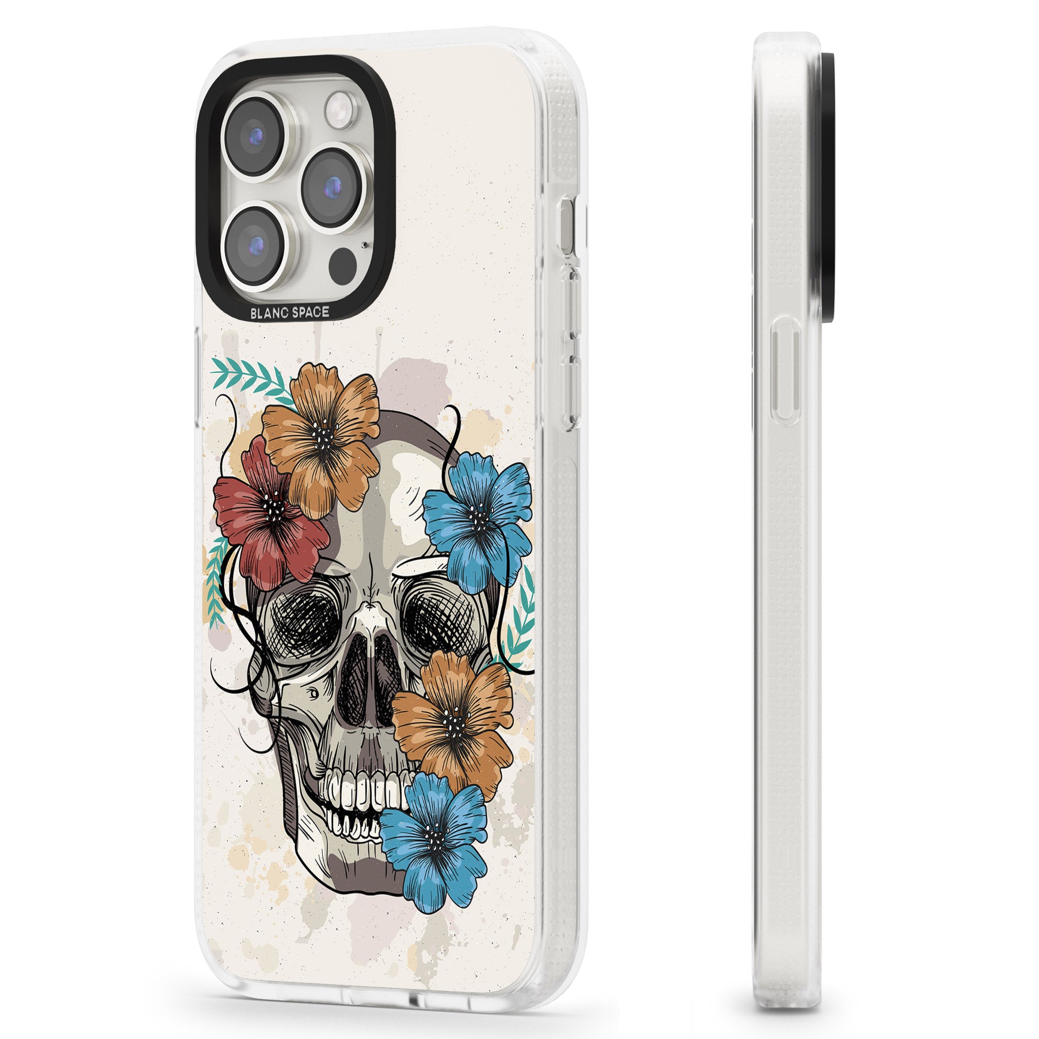 Sugar Skull Floral iPhone 15 Pro Max / 15 Pro / 14 Pro Max / 14 Pro / 13 Pro Clear Case Impact Air - Blanc Space