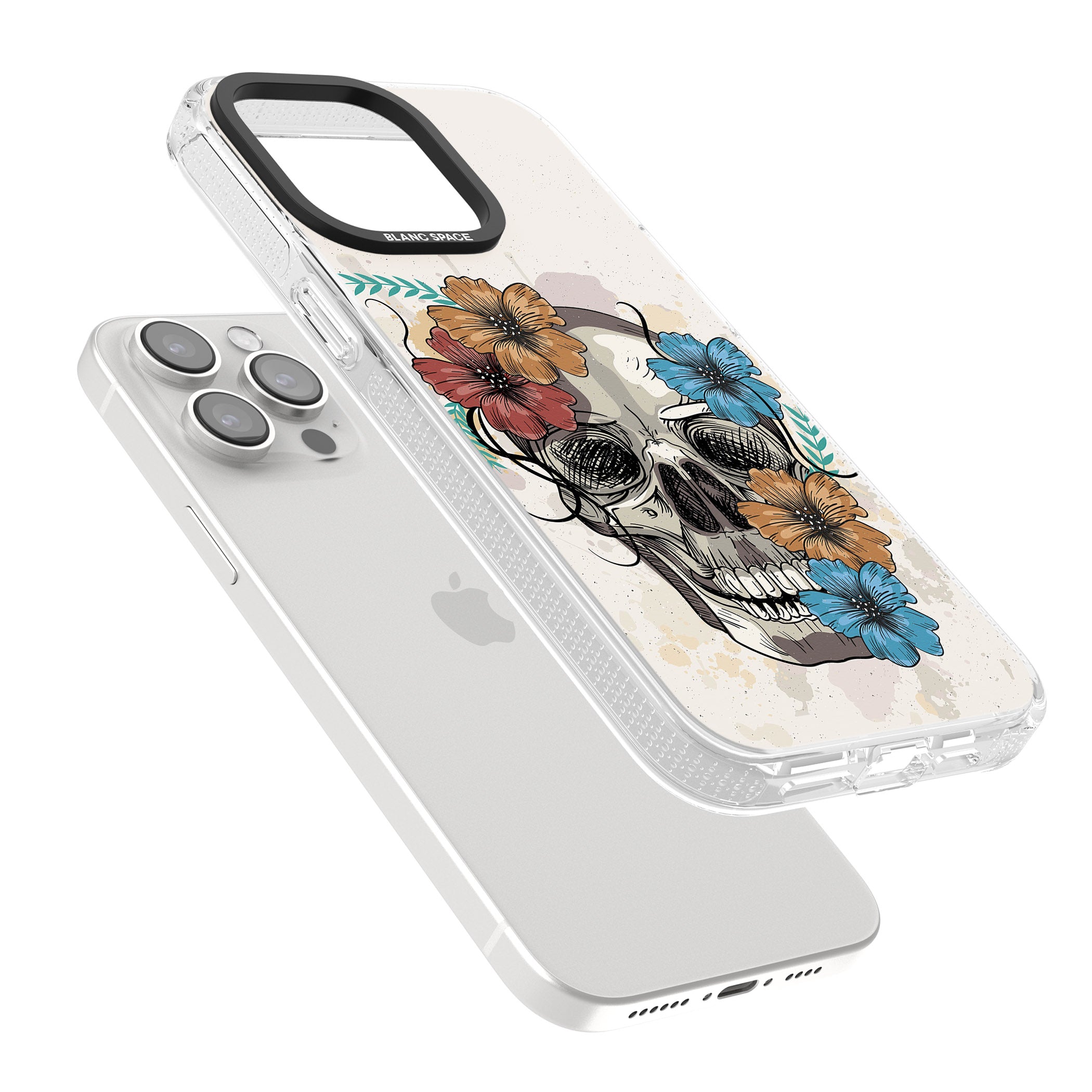Sugar Skull Floral iPhone 15 Pro Max / 15 Pro / 14 Pro Max / 14 Pro / 13 Pro Clear Case Impact Air - Blanc Space