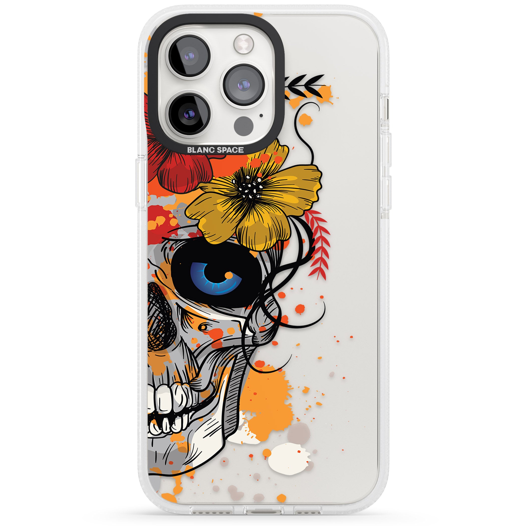 Sugar Skull Flowers iPhone 15 Pro Max / 15 Pro / 14 Pro Max / 14 Pro / 13 Pro Clear Case Impact Air - Blanc Space