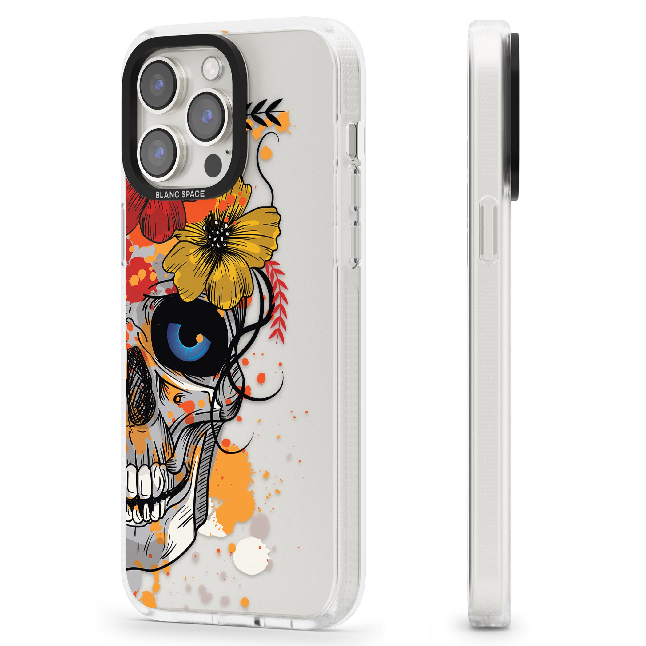 Sugar Skull Flowers iPhone 15 Pro Max / 15 Pro / 14 Pro Max / 14 Pro / 13 Pro Clear Case Impact Air - Blanc Space