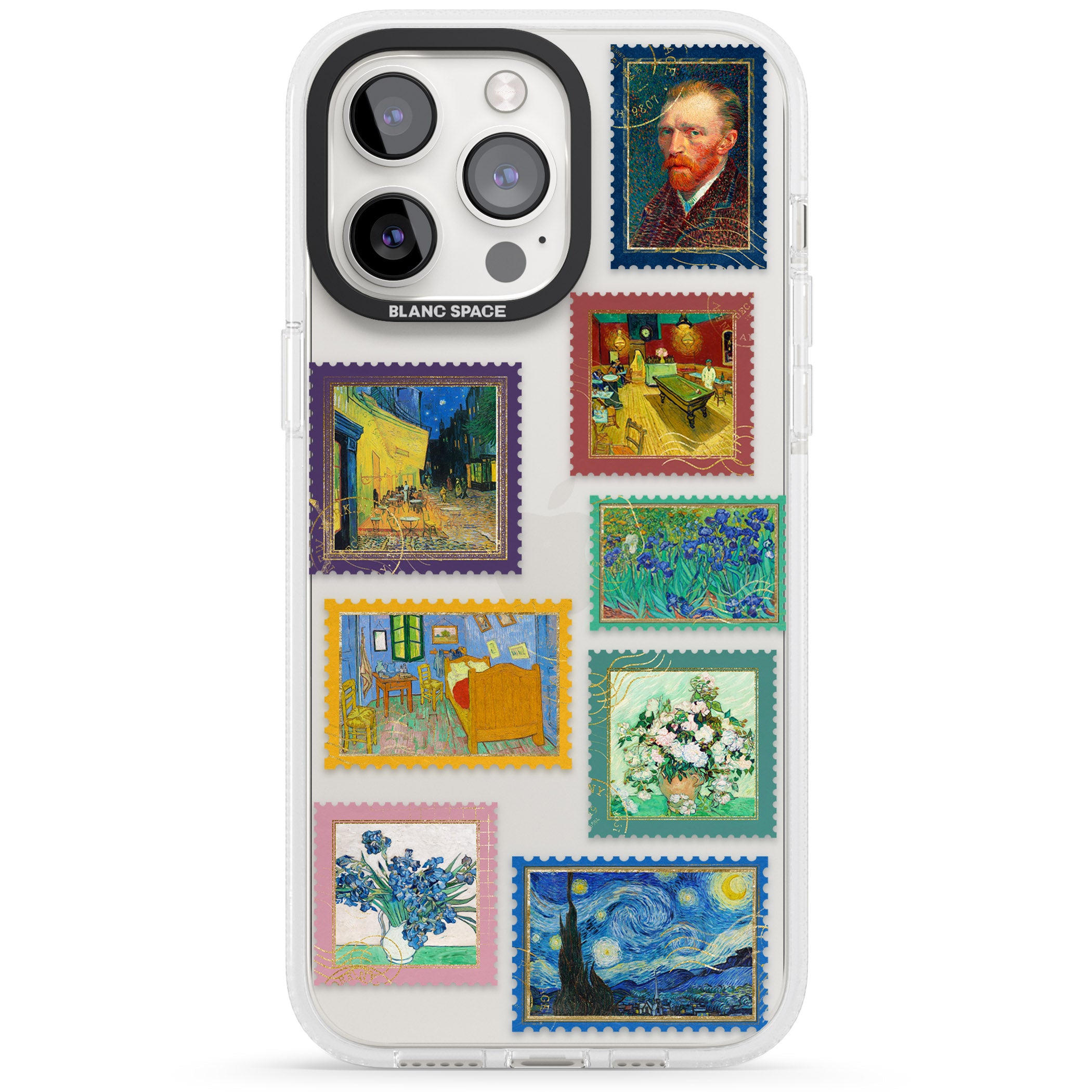 Colourful Vintage Art Stamps iPhone 15 Pro Max / 15 Pro / 14 Pro Max / 14 Pro / 13 Pro Clear Case Impact Air - Blanc Space