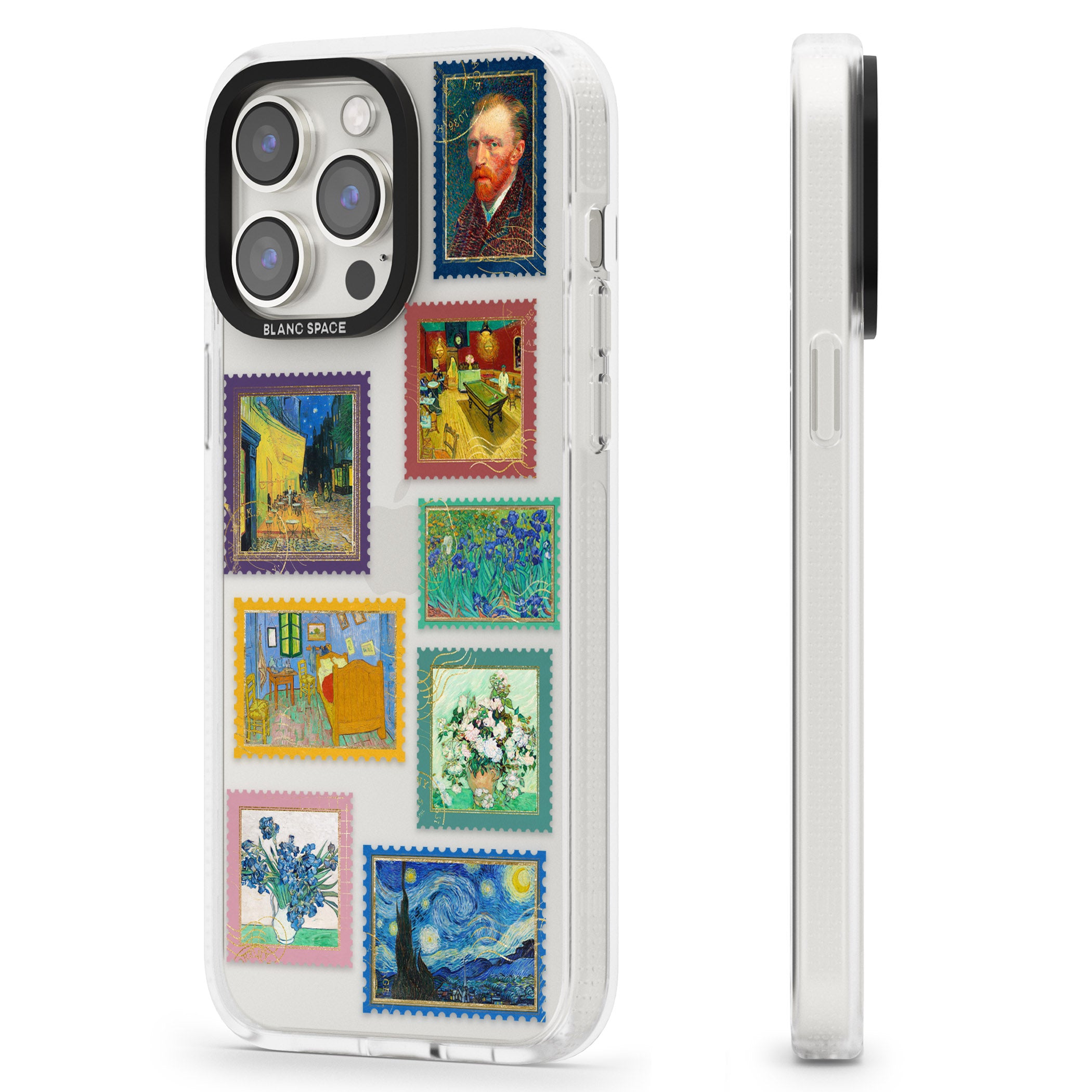 Colourful Vintage Art Stamps iPhone 15 Pro Max / 15 Pro / 14 Pro Max / 14 Pro / 13 Pro Clear Case Impact Air - Blanc Space