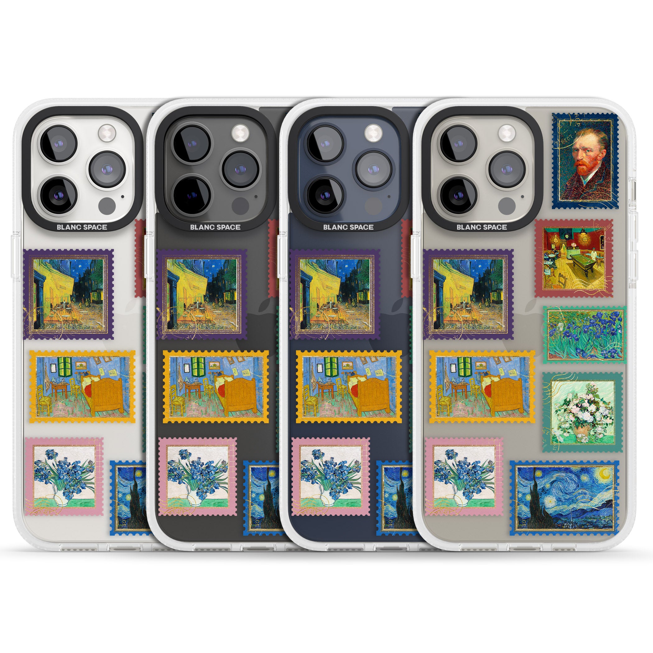 Colourful Vintage Art Stamps iPhone 15 Pro Max / 15 Pro / 14 Pro Max / 14 Pro / 13 Pro Clear Case Impact Air - Blanc Space