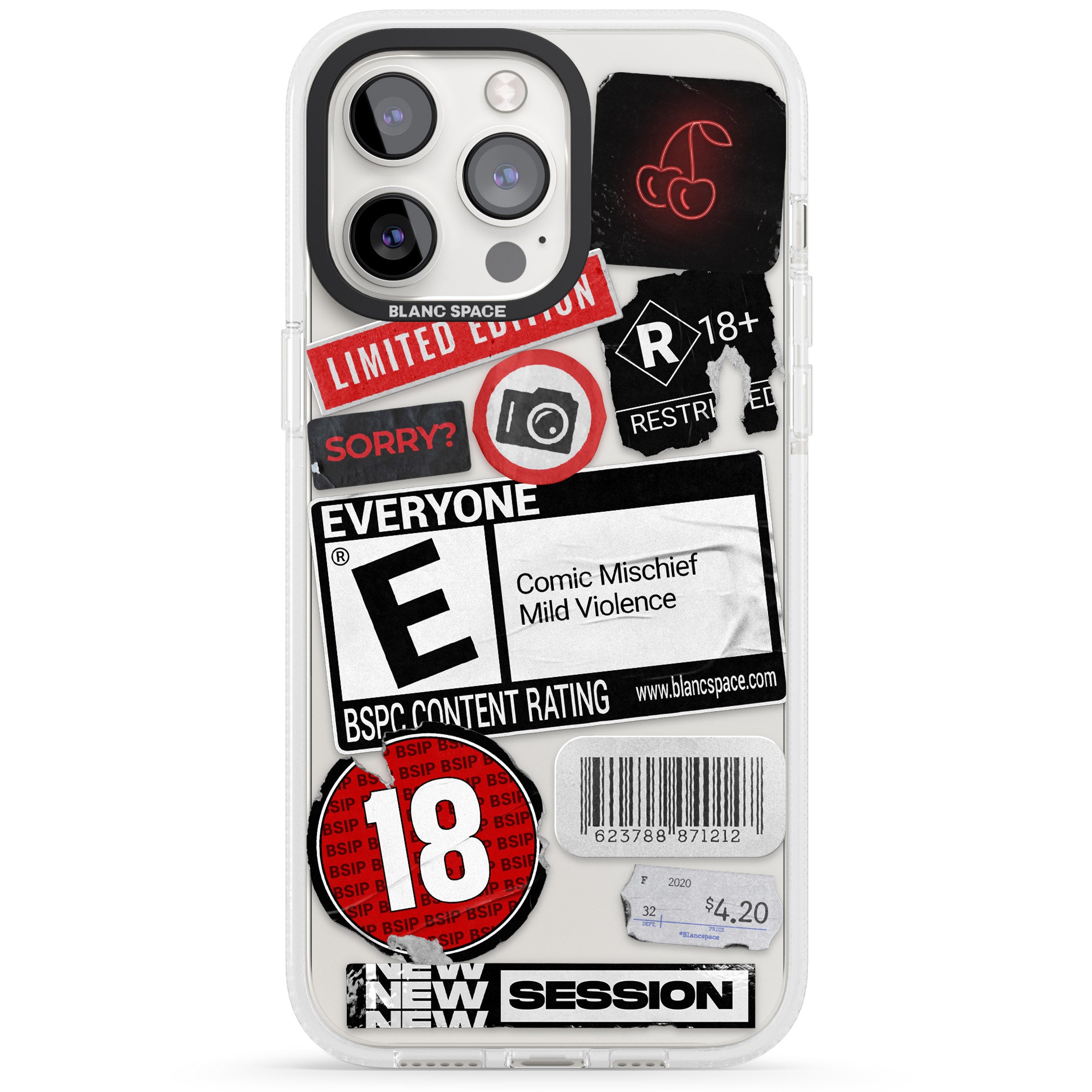 Rated 18+ Sticker Mix iPhone 15 Pro Max / 15 Pro / 14 Pro Max / 14 Pro / 13 Pro Clear Case Impact Air - Blanc Space