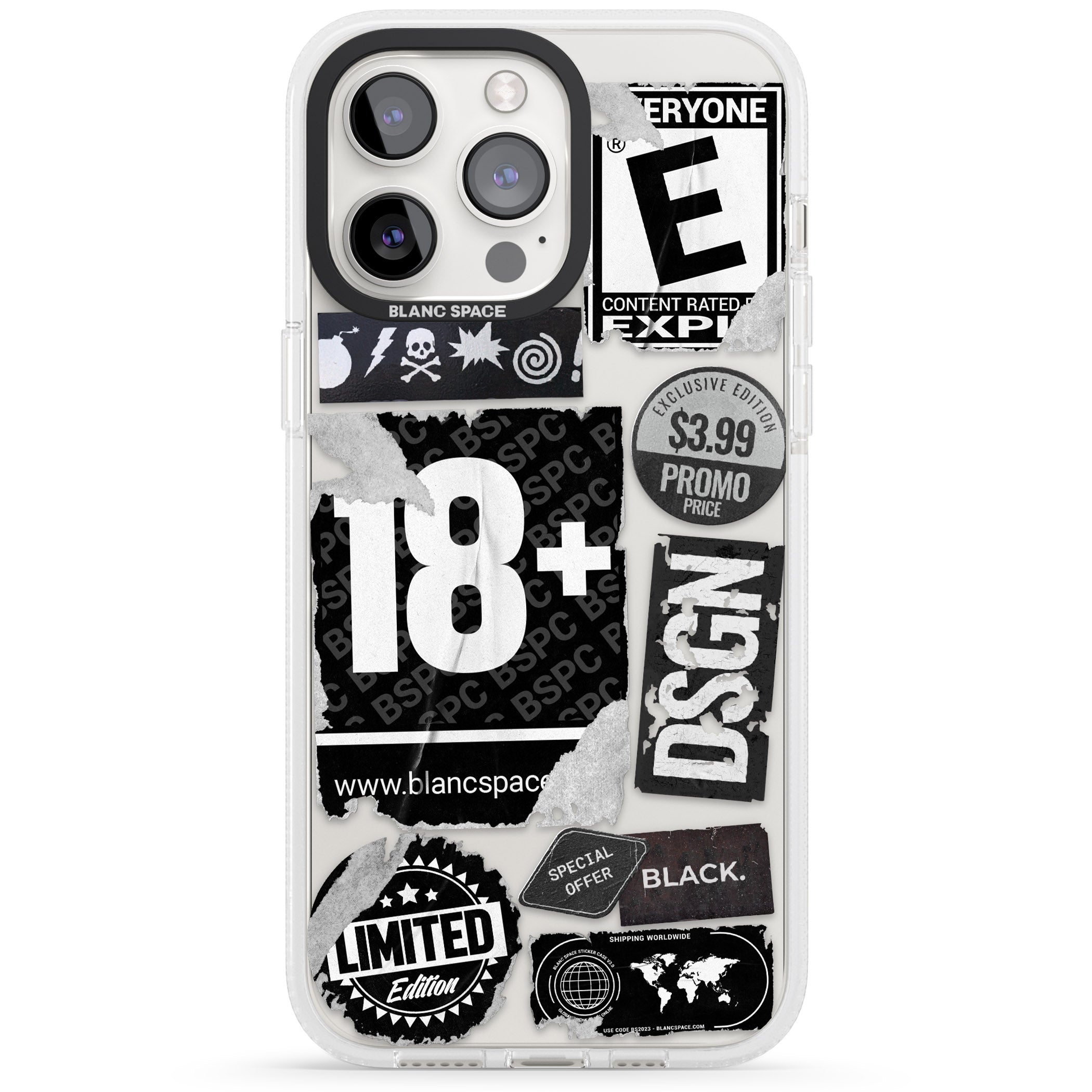 Black Sticker Mix iPhone 15 Pro Max / 15 Pro / 14 Pro Max / 14 Pro / 13 Pro Clear Case Impact Air - Blanc Space