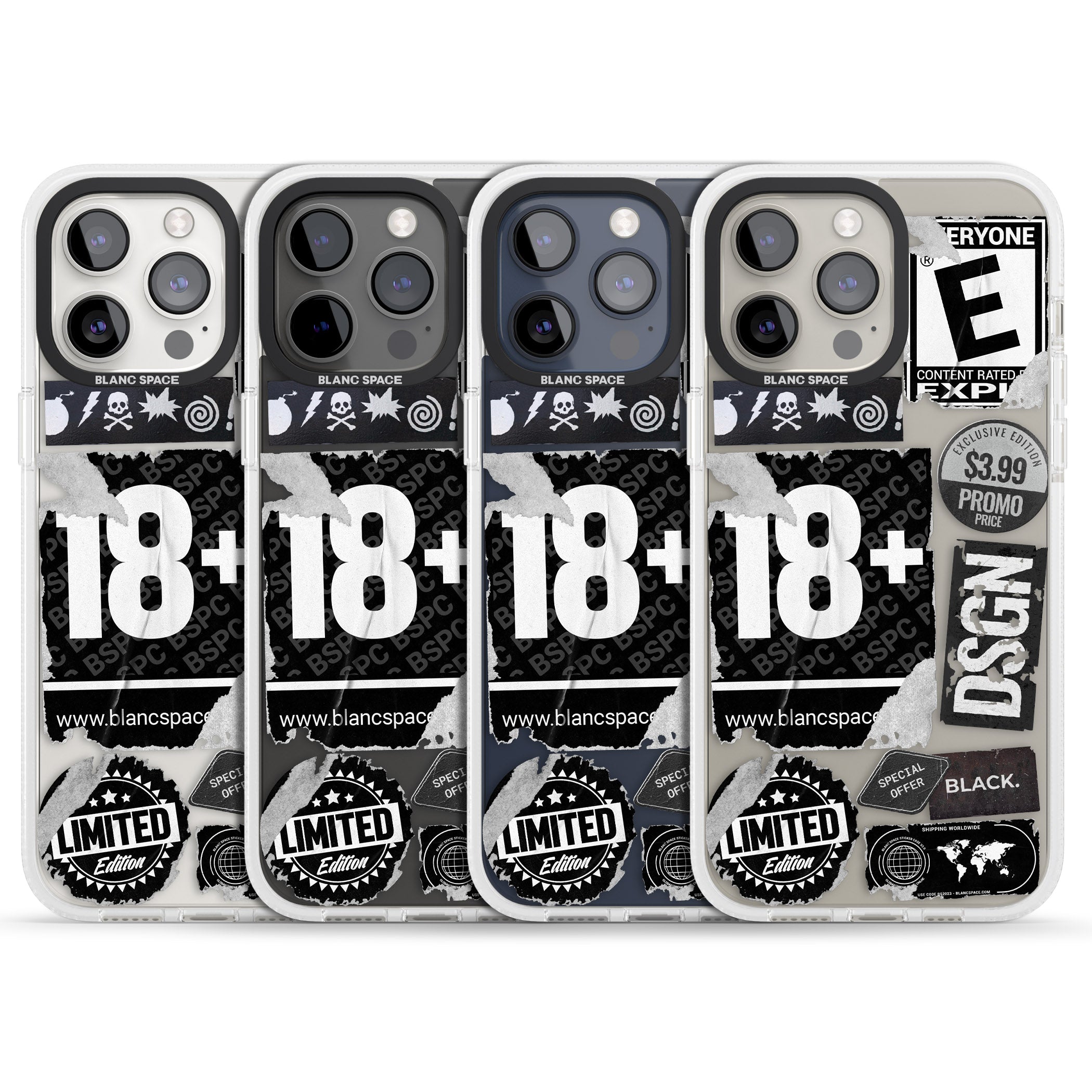 Black Sticker Mix iPhone 15 Pro Max / 15 Pro / 14 Pro Max / 14 Pro / 13 Pro Clear Case Impact Air - Blanc Space