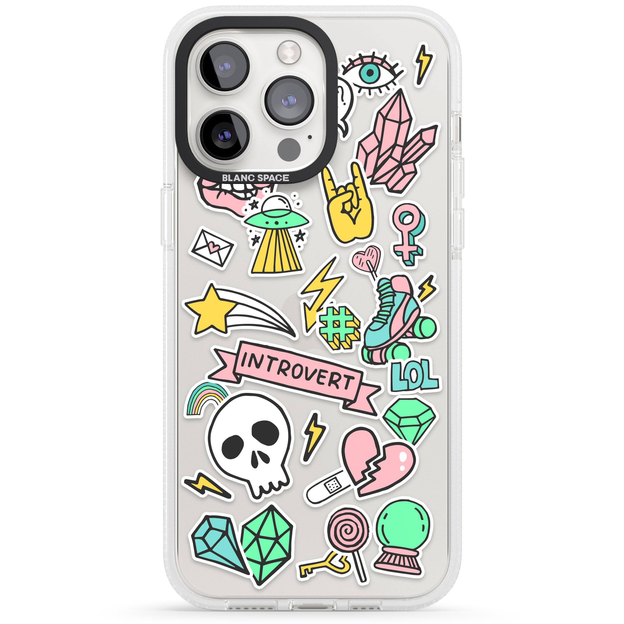 Introvert Sticker iPhone 15 Pro Max / 15 Pro / 14 Pro Max / 14 Pro / 13 Pro Clear Case Impact Air - Blanc Space