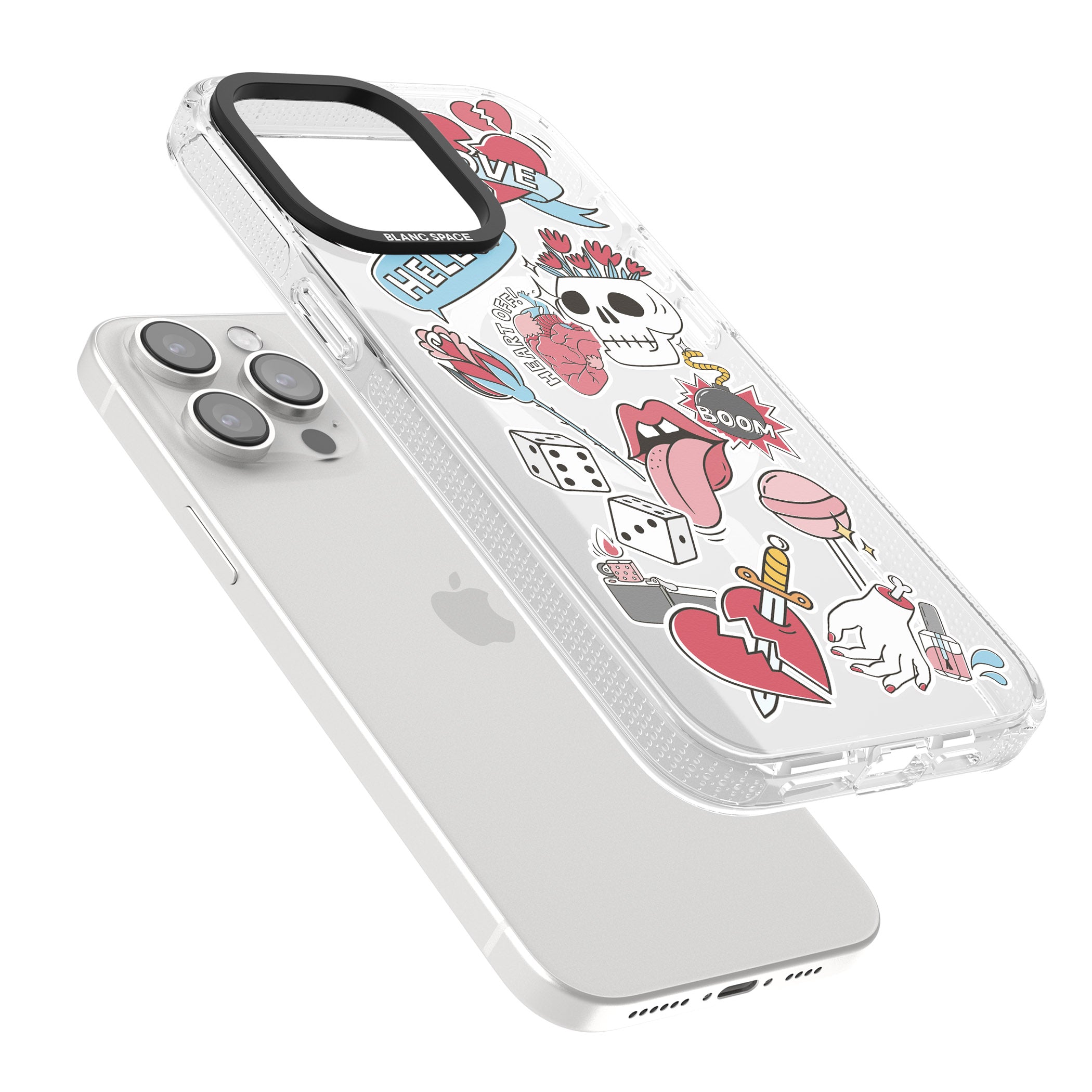 Skull & Flowers Sticker iPhone 15 Pro Max / 15 Pro / 14 Pro Max / 14 Pro / 13 Pro Clear Case Impact Air - Blanc Space