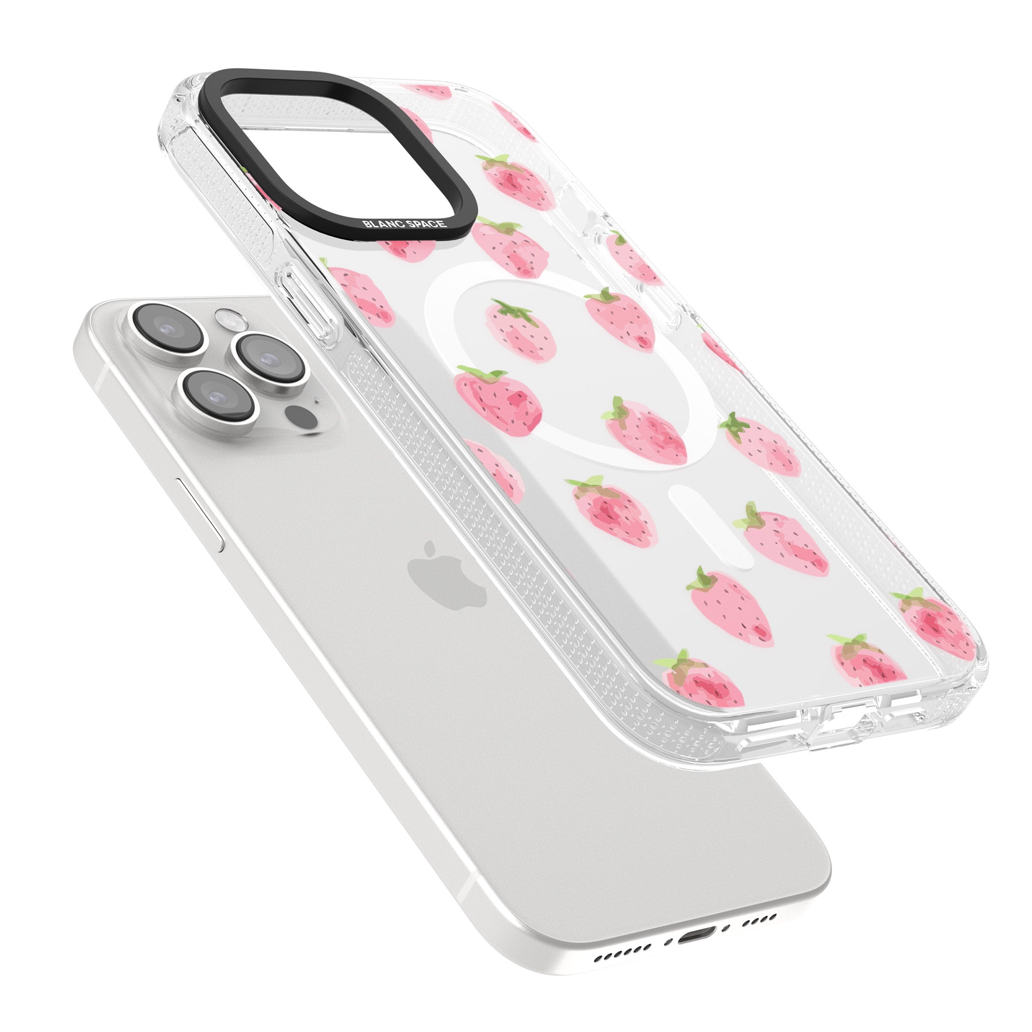 Classic Strawberry iPhone 15 Pro Max / 15 Pro / 14 Pro Max / 14 Pro / 13 Pro Clear Case Impact Air - Blanc Space