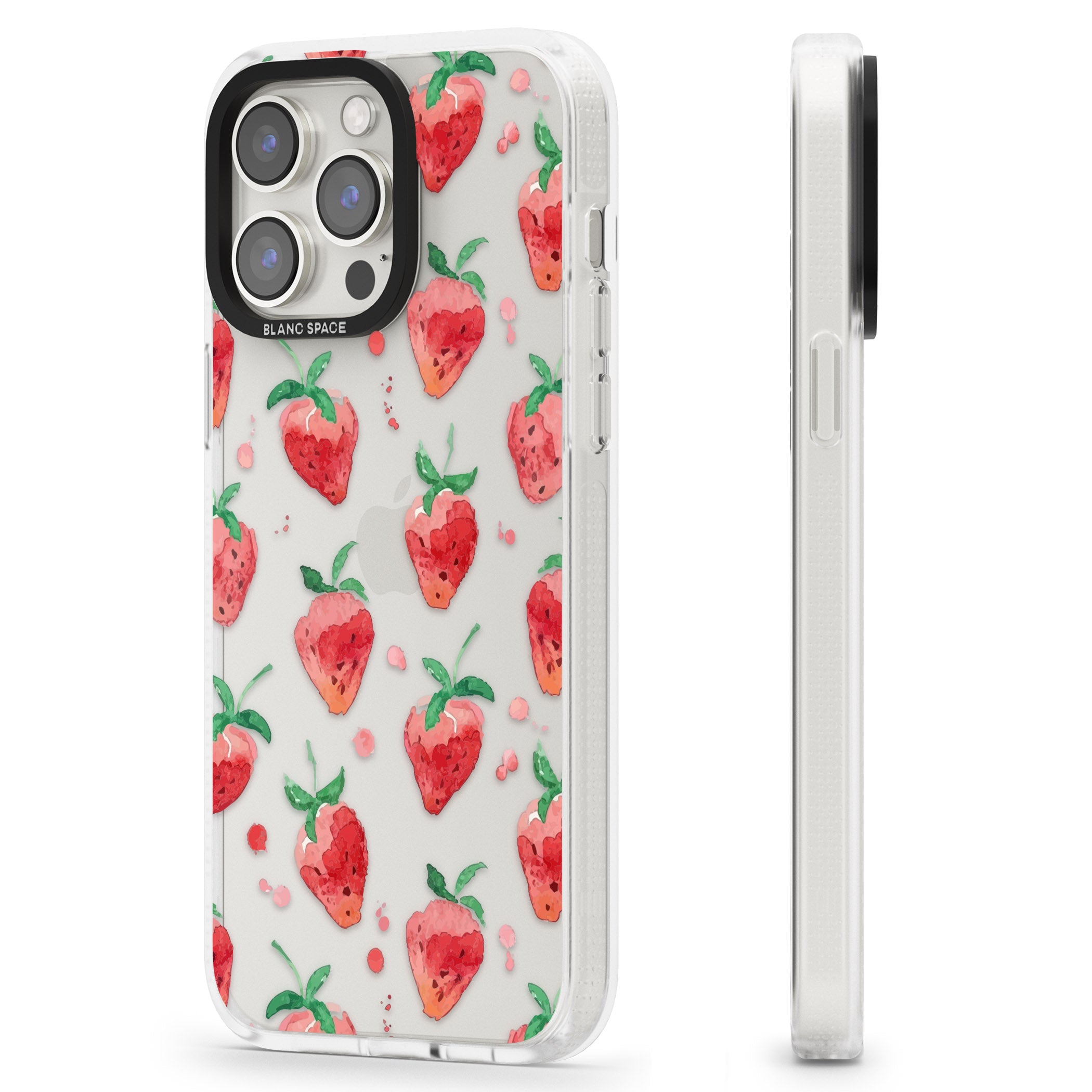 Strawberry Watercolour iPhone 15 Pro Max / 15 Pro / 14 Pro Max / 14 Pro / 13 Pro Clear Case Impact Air - Blanc Space
