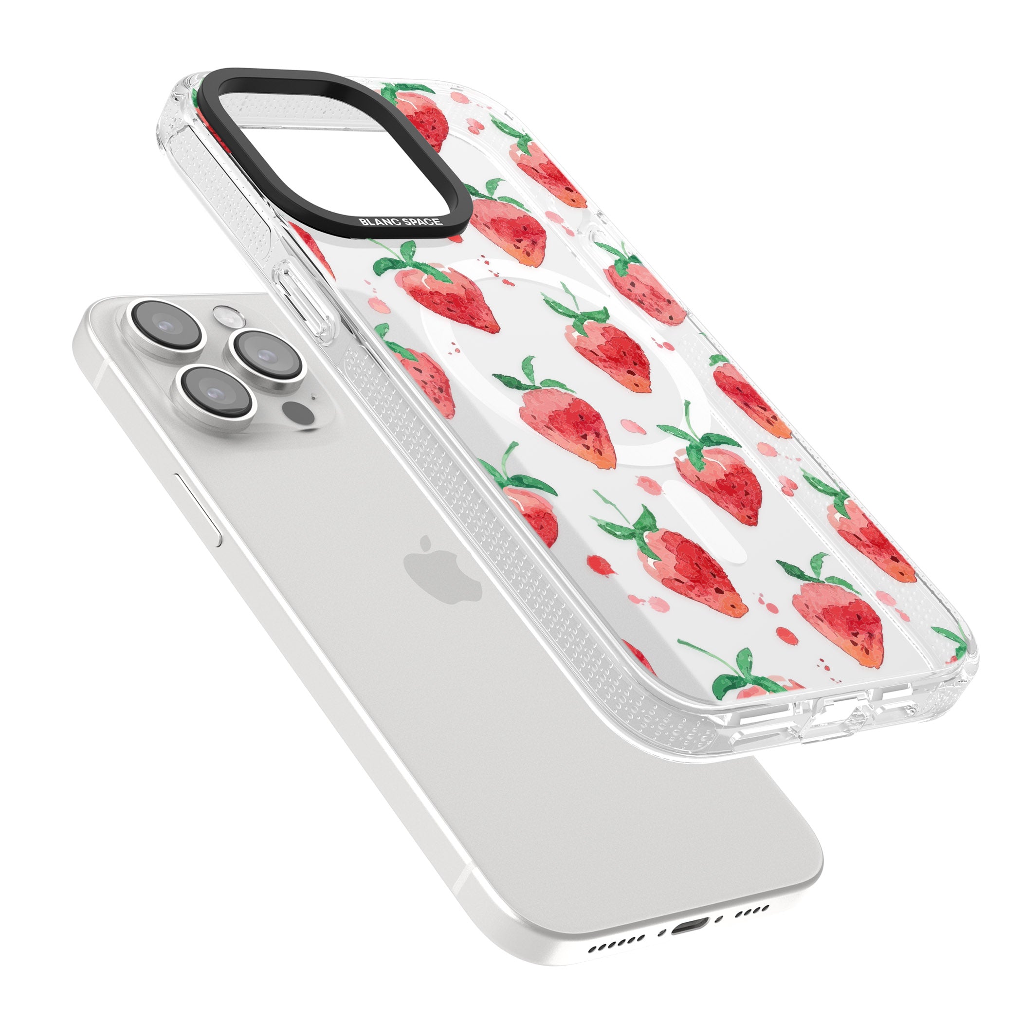 Strawberry Watercolour iPhone 15 Pro Max / 15 Pro / 14 Pro Max / 14 Pro / 13 Pro Clear Case Impact Air - Blanc Space
