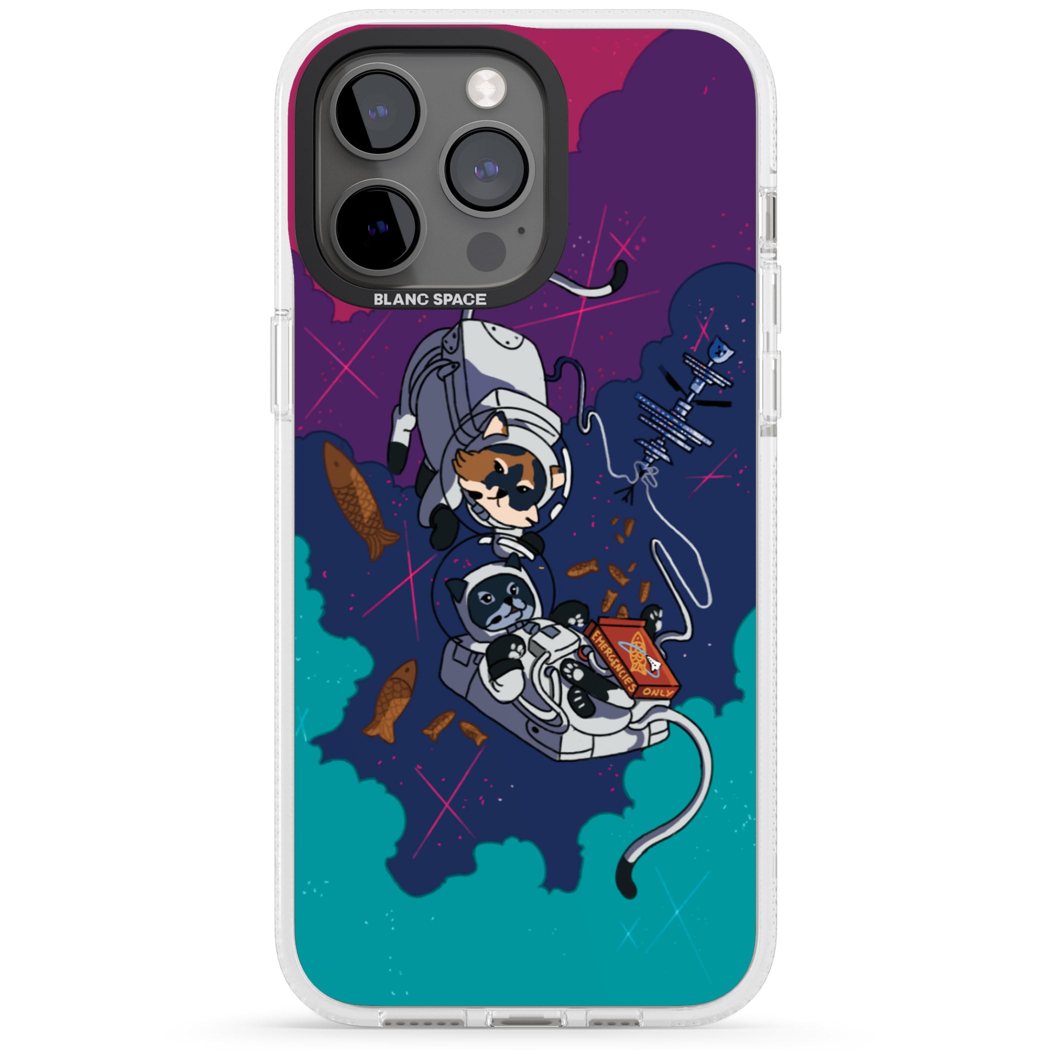 Cats In Space iPhone 15 Pro Max / 15 Pro / 14 Pro Max / 14 Pro / 13 Pro Clear Case Impact Air - Blanc Space