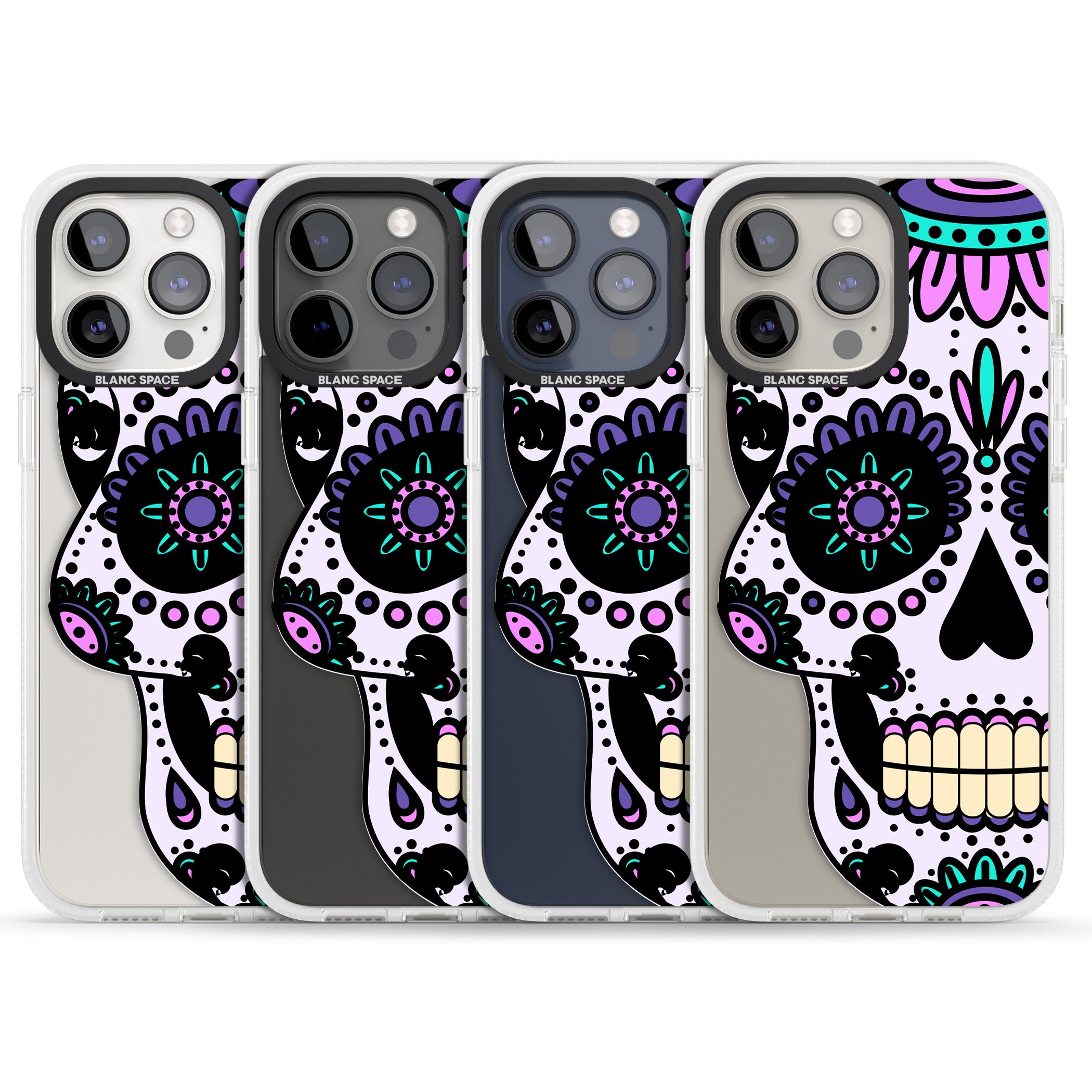Violet Sugar Skull iPhone 15 Pro Max / 15 Pro / 14 Pro Max / 14 Pro / 13 Pro Clear Case Impact Air - Blanc Space