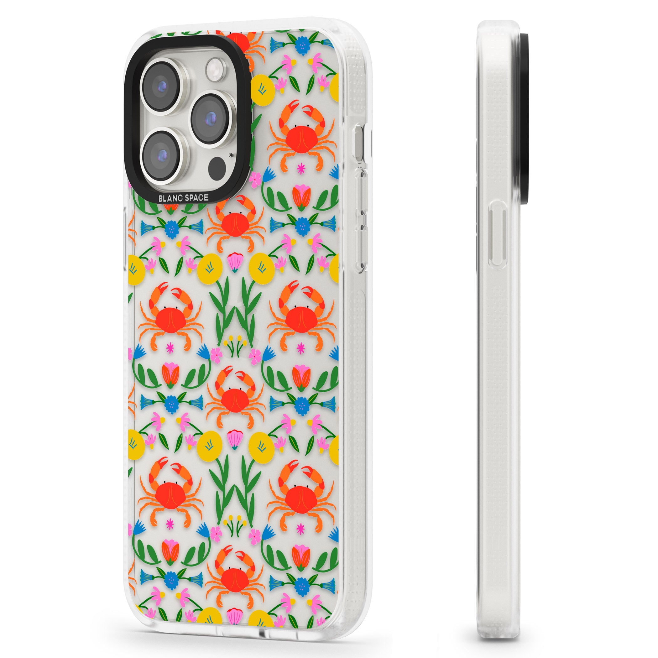 Crabs & Flowers iPhone 15 Pro Max / 15 Pro / 14 Pro Max / 14 Pro / 13 Pro Clear Case Impact Air - Blanc Space