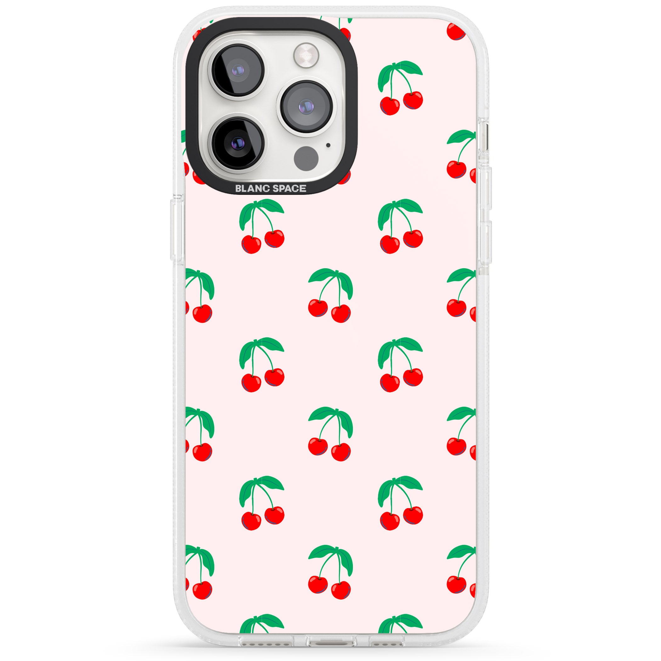 Cute Cherry Pattern iPhone 15 Pro Max / 15 Pro / 14 Pro Max / 14 Pro / 13 Pro Clear Case Impact Air - Blanc Space