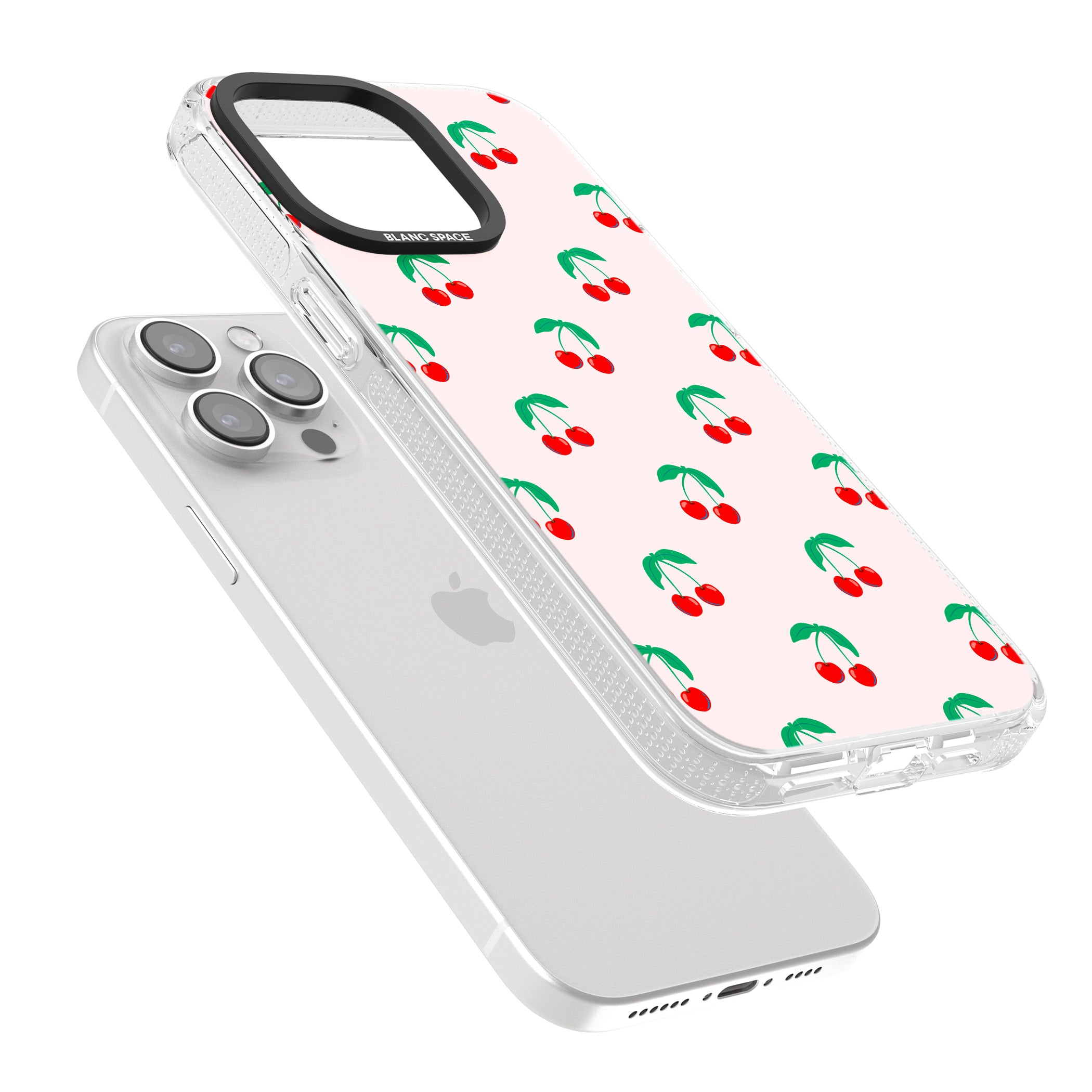Cute Cherry Pattern iPhone 15 Pro Max / 15 Pro / 14 Pro Max / 14 Pro / 13 Pro Clear Case Impact Air - Blanc Space
