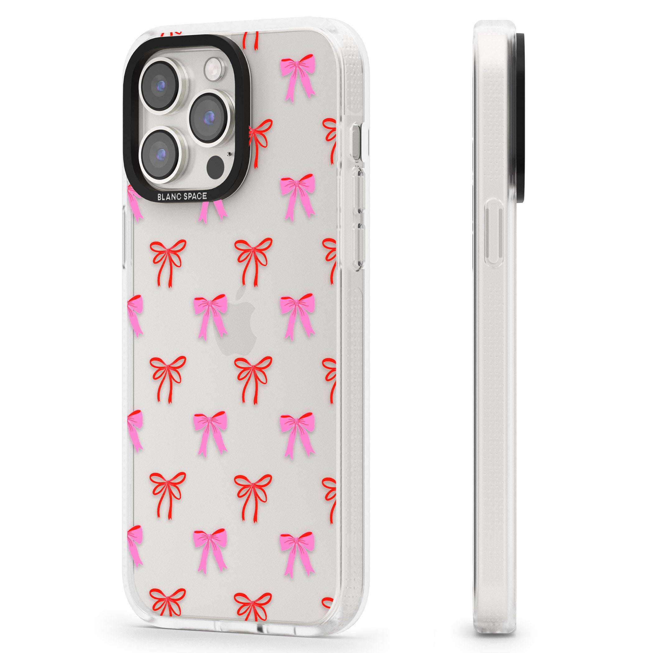 Cute Bow Pattern iPhone 15 Pro Max / 15 Pro / 14 Pro Max / 14 Pro / 13 Pro Clear Case Impact Air - Blanc Space