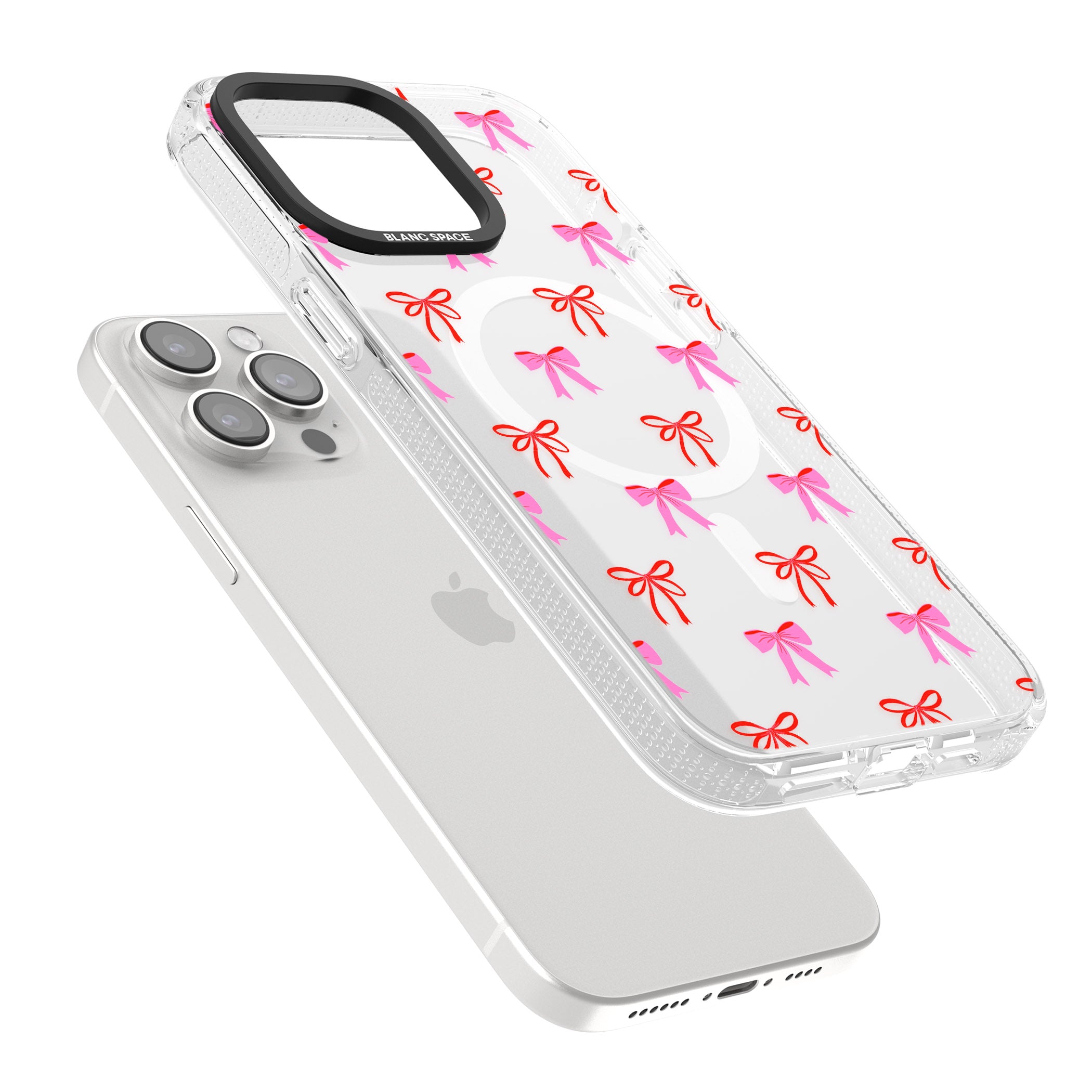 Cute Bow Pattern iPhone 15 Pro Max / 15 Pro / 14 Pro Max / 14 Pro / 13 Pro Clear Case Impact Air - Blanc Space