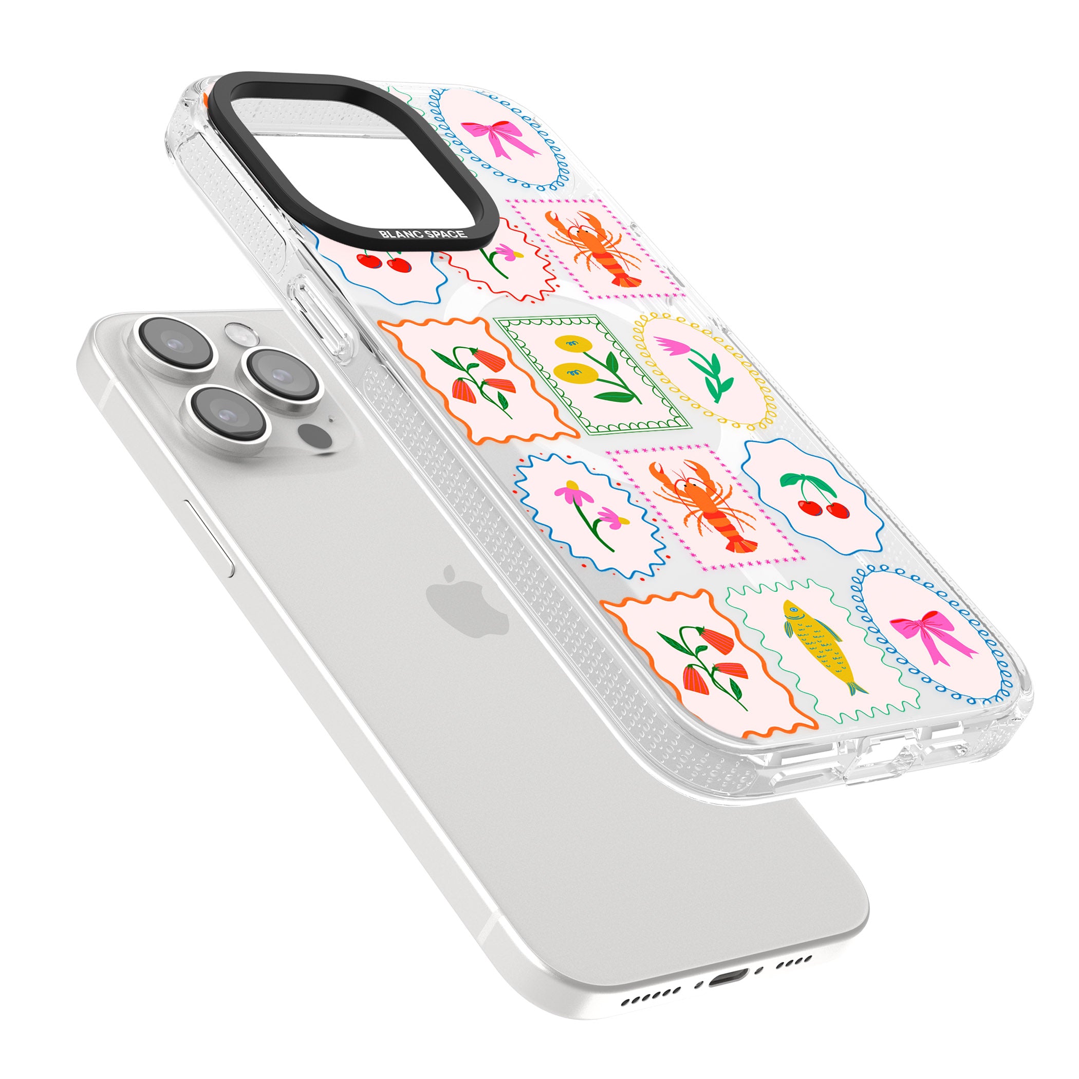 Floral & Seafood Stamps iPhone 15 Pro Max / 15 Pro / 14 Pro Max / 14 Pro / 13 Pro Clear Case Impact Air - Blanc Space