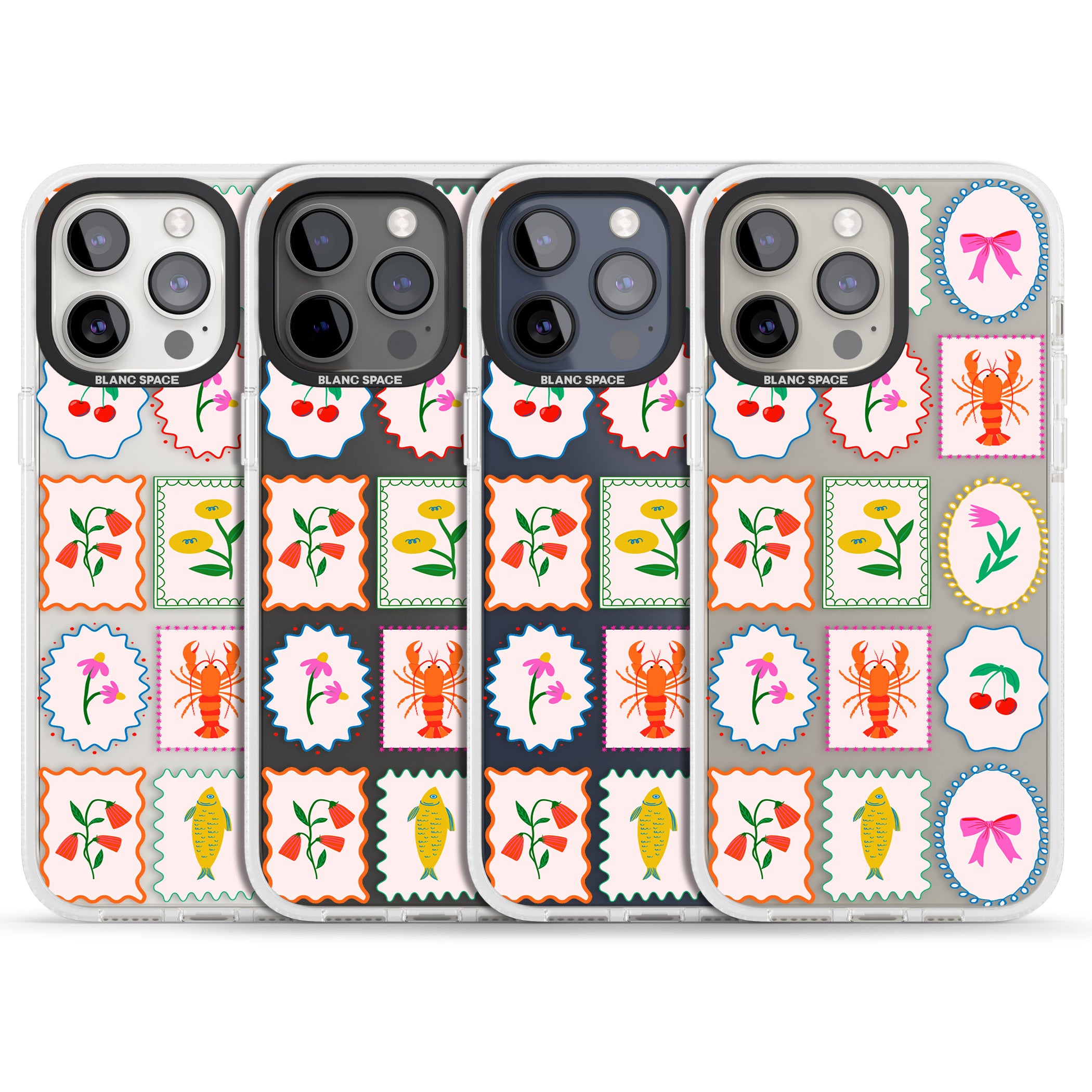 Floral & Seafood Stamps iPhone 15 Pro Max / 15 Pro / 14 Pro Max / 14 Pro / 13 Pro Clear Case Impact Air - Blanc Space