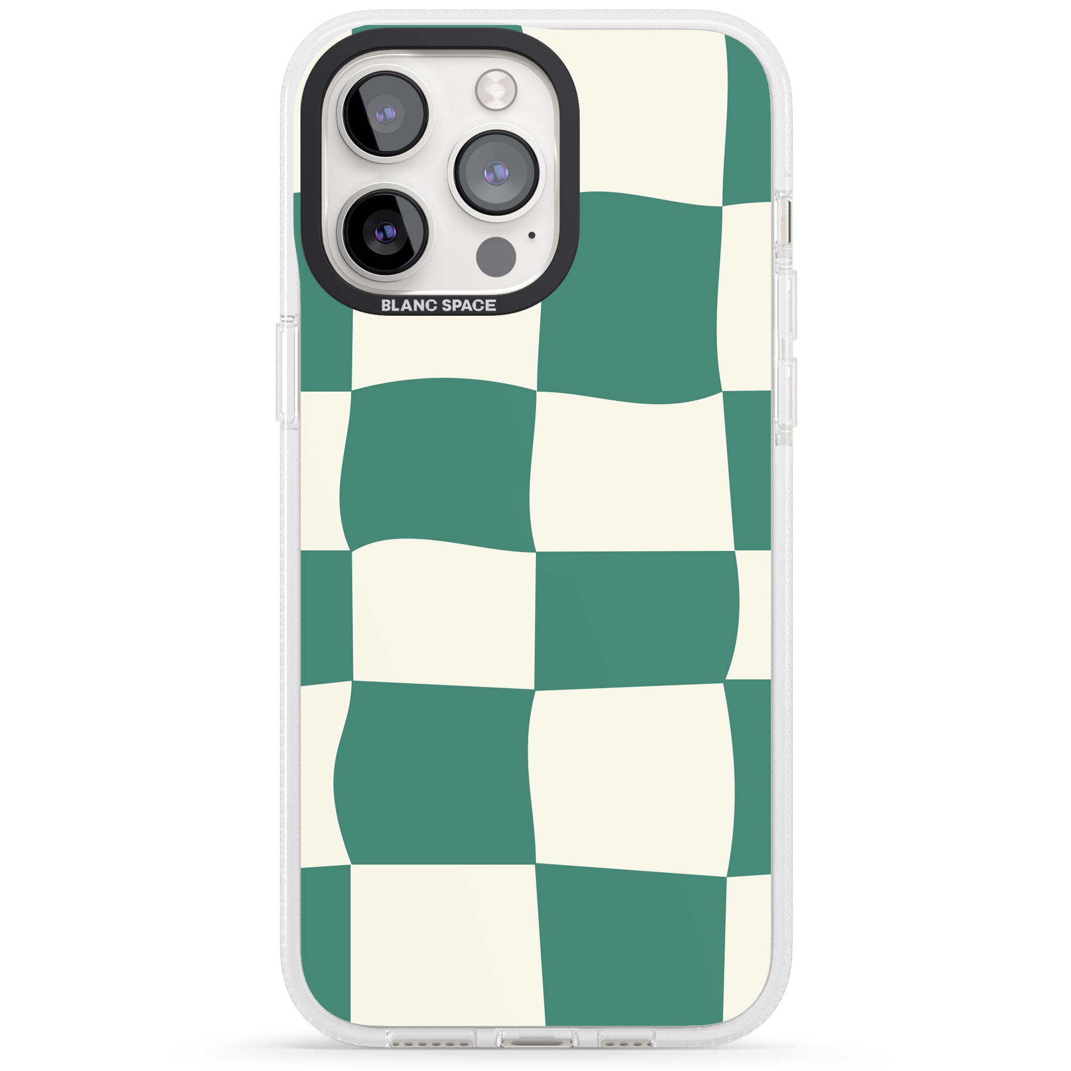 Green & Cream Wavy Check iPhone 15 Pro Max / 15 Pro / 14 Pro Max / 14 Pro / 13 Pro Clear Case Impact Air - Blanc Space
