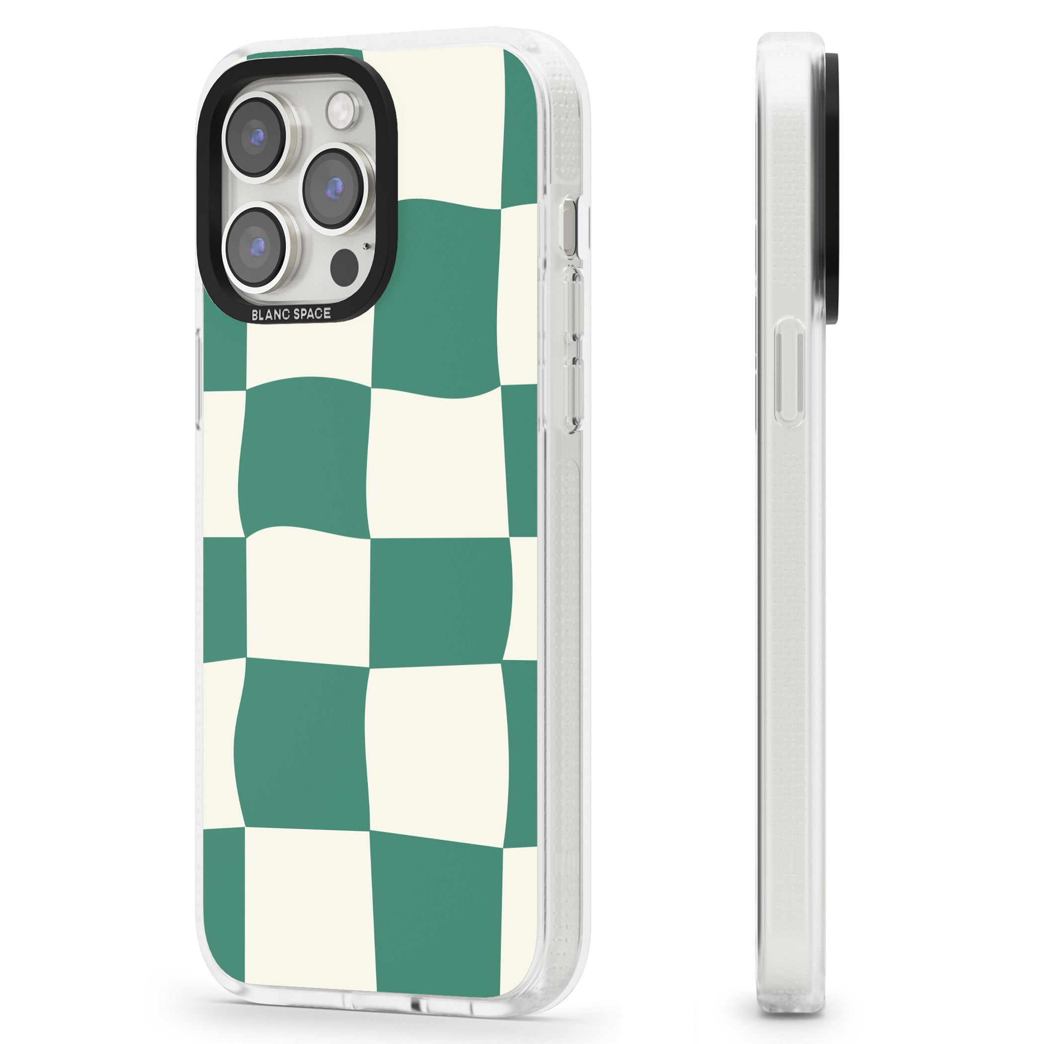 Green & Cream Wavy Check iPhone 15 Pro Max / 15 Pro / 14 Pro Max / 14 Pro / 13 Pro Clear Case Impact Air - Blanc Space