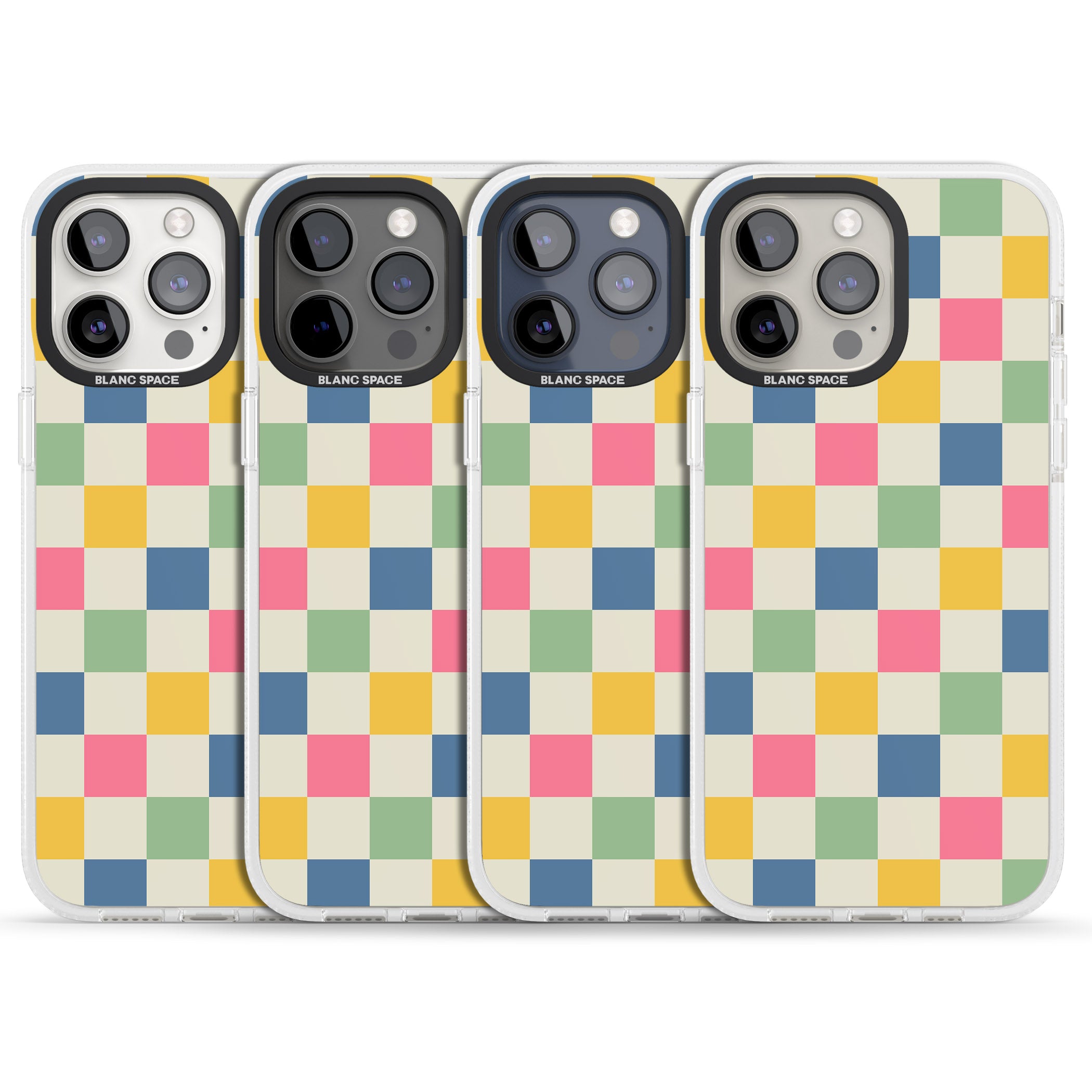 Pastel Multicolor Checkered iPhone 15 Pro Max / 15 Pro / 14 Pro Max / 14 Pro / 13 Pro Clear Case Impact Air - Blanc Space