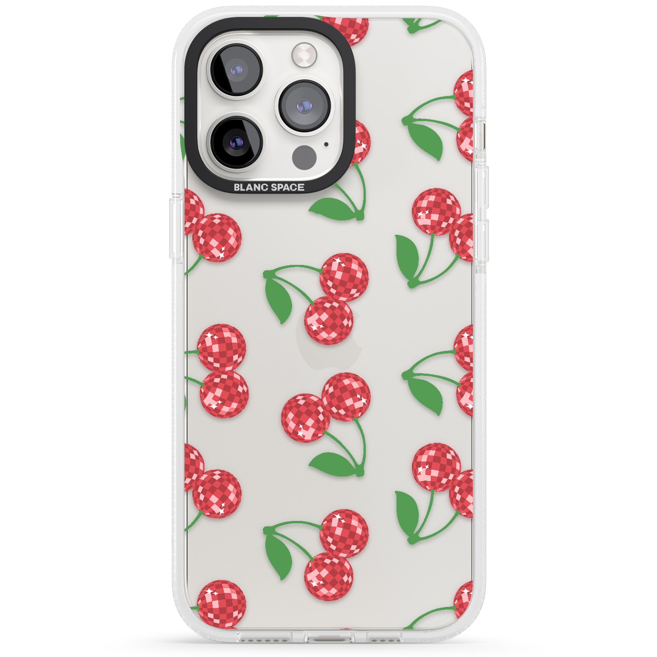 Disco Cherry Pattern iPhone 15 Pro Max / 15 Pro / 14 Pro Max / 14 Pro / 13 Pro Clear Case Impact Air - Blanc Space