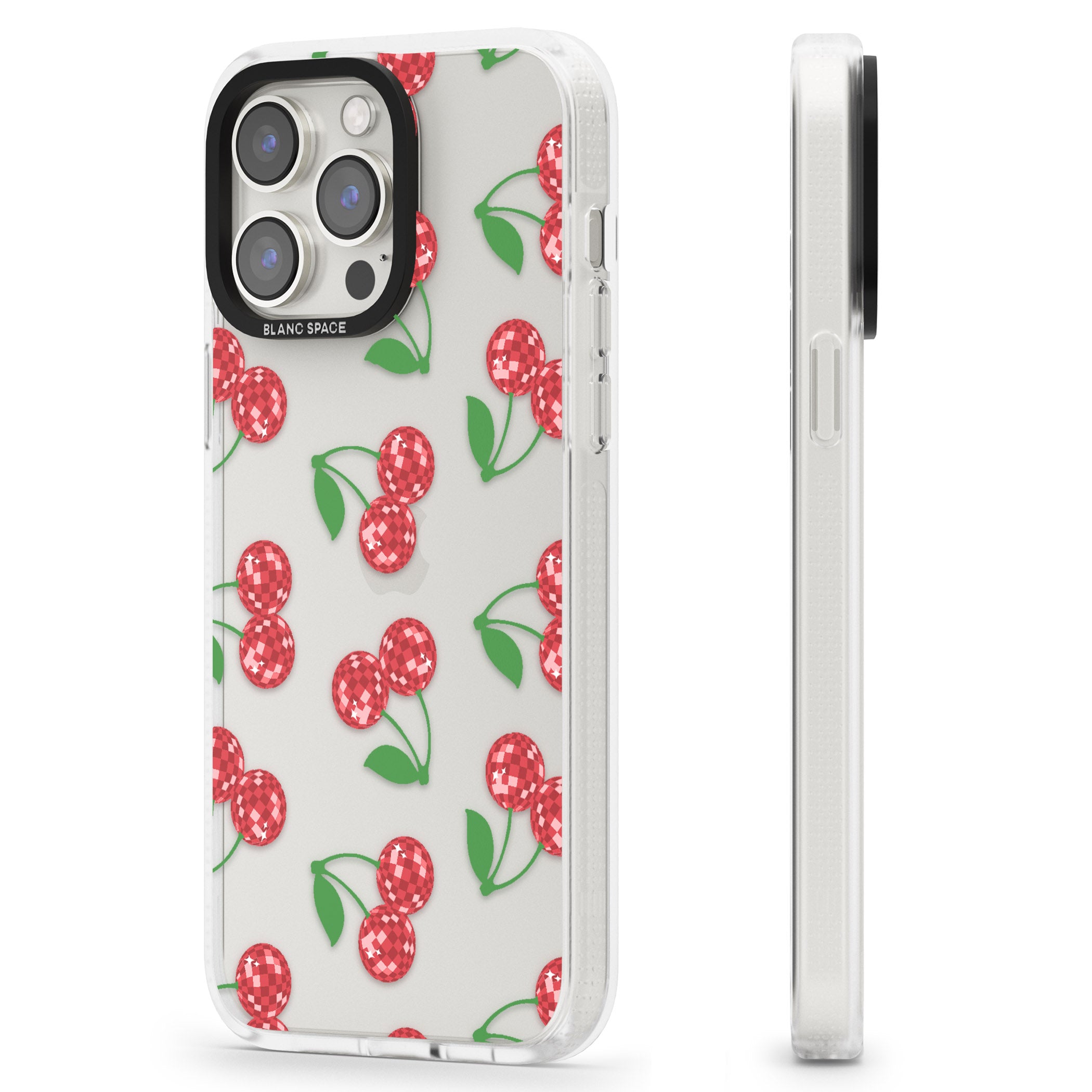 Disco Cherry Pattern iPhone 15 Pro Max / 15 Pro / 14 Pro Max / 14 Pro / 13 Pro Clear Case Impact Air - Blanc Space