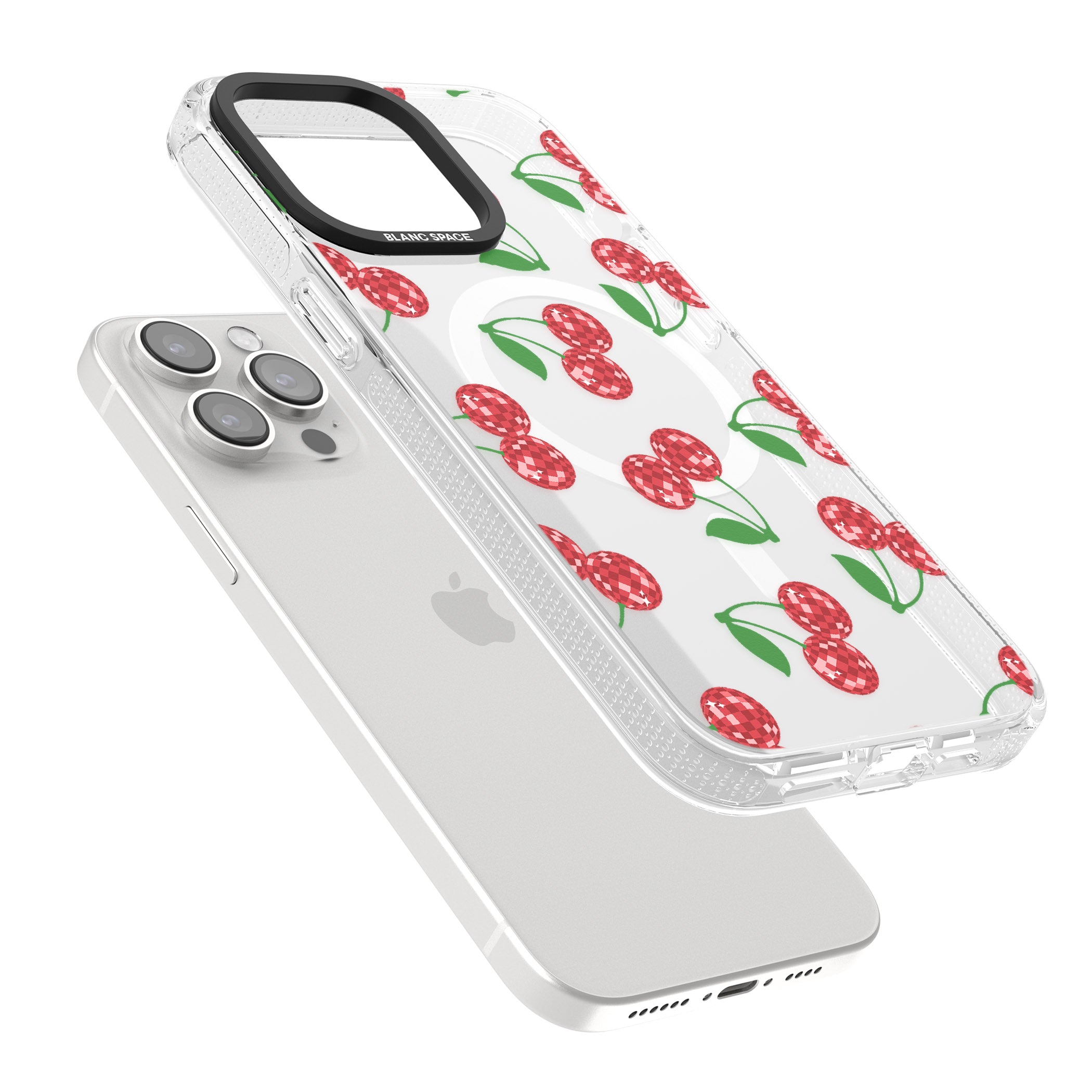 Disco Cherry Pattern iPhone 15 Pro Max / 15 Pro / 14 Pro Max / 14 Pro / 13 Pro Clear Case Impact Air - Blanc Space
