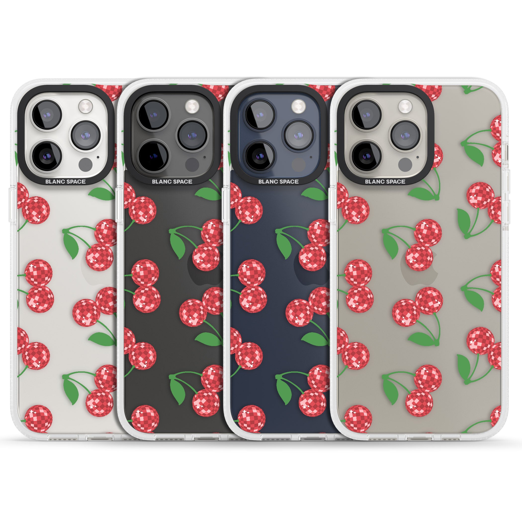 Disco Cherry Pattern iPhone 15 Pro Max / 15 Pro / 14 Pro Max / 14 Pro / 13 Pro Clear Case Impact Air - Blanc Space