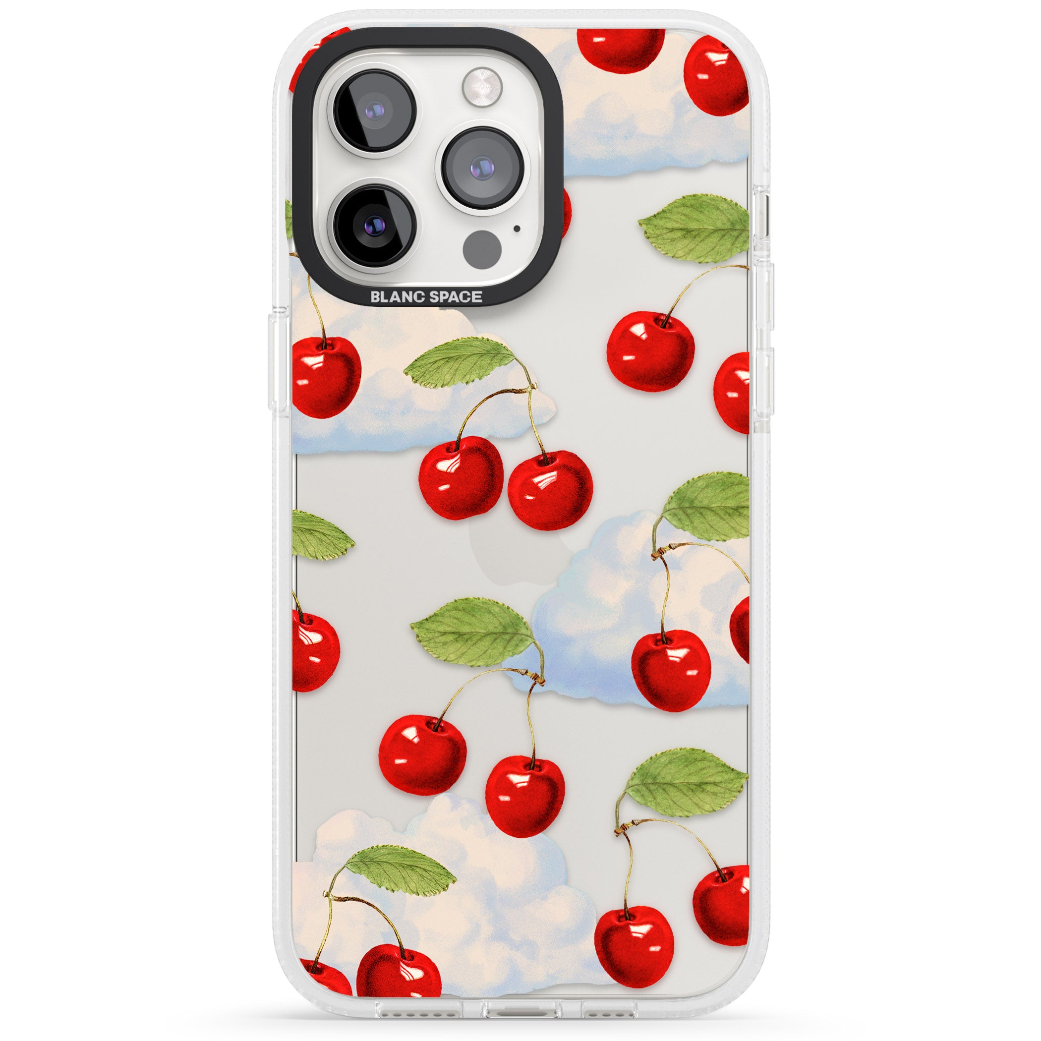 Vintage Cherries & Clouds iPhone 15 Pro Max / 15 Pro / 14 Pro Max / 14 Pro / 13 Pro Clear Case Impact Air - Blanc Space
