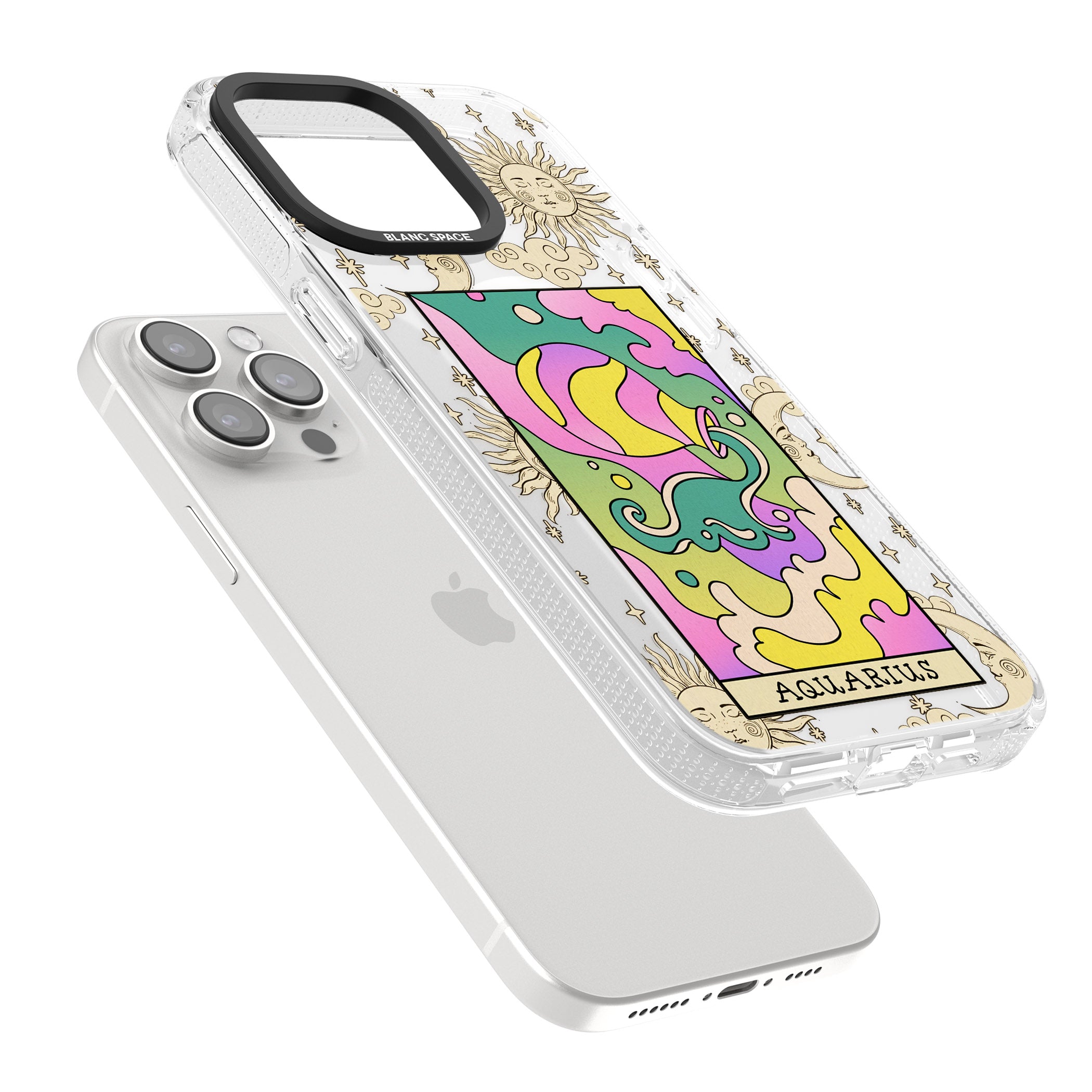 Celestial Zodiac - Aquarius iPhone 15 Pro Max / 15 Pro / 14 Pro Max / 14 Pro / 13 Pro Clear Case Impact Air - Blanc Space