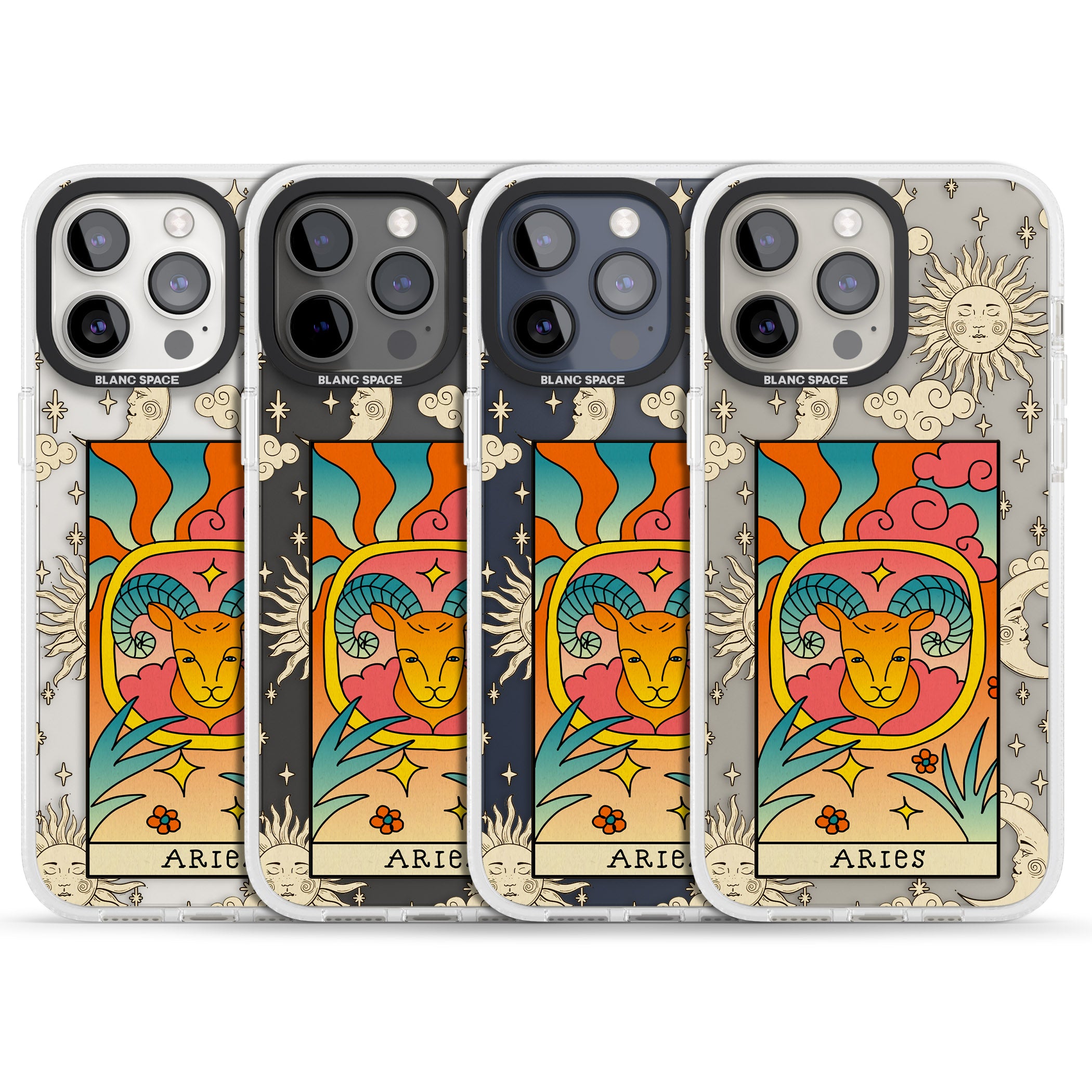 Celestial Zodiac - Aries iPhone 15 Pro Max / 15 Pro / 14 Pro Max / 14 Pro / 13 Pro Clear Case Impact Air - Blanc Space
