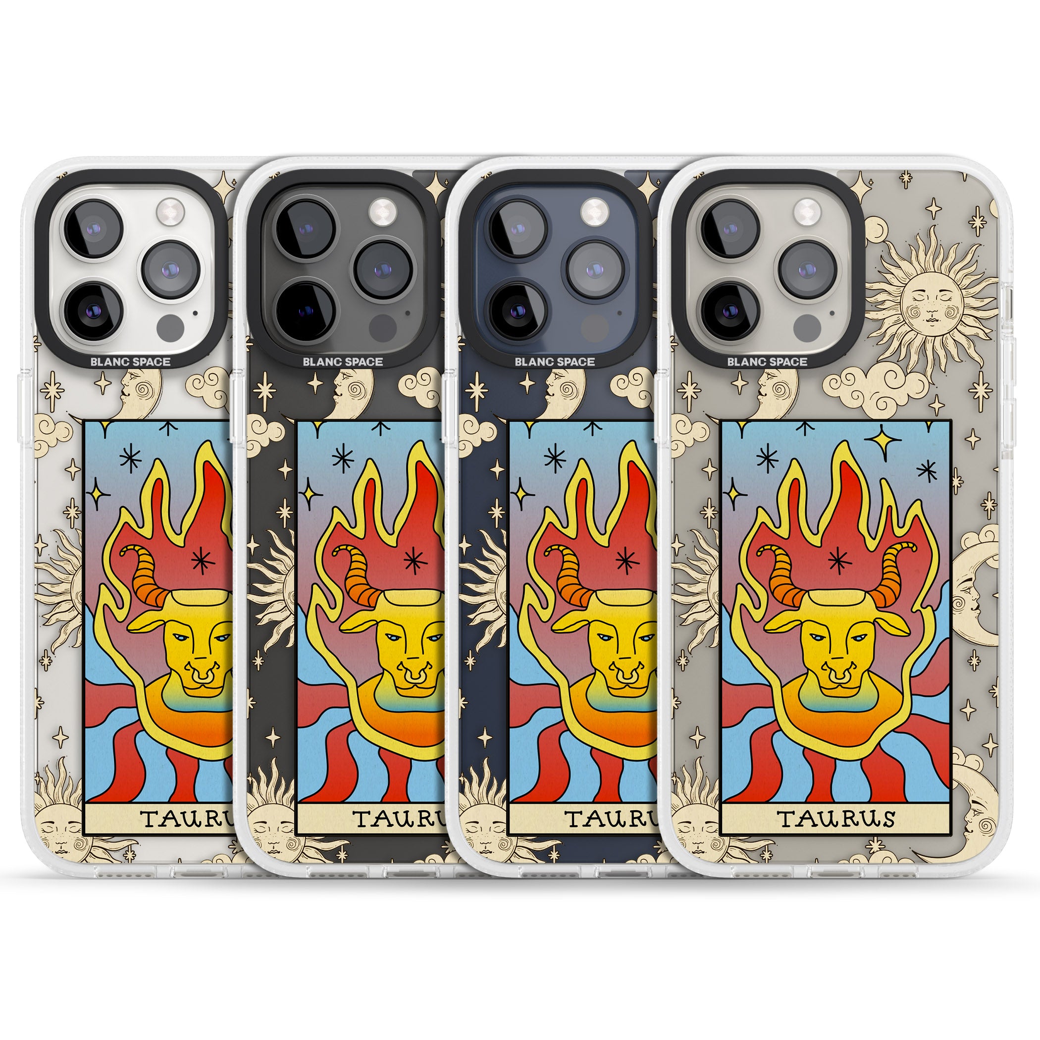 Celestial Zodiac - Taurus iPhone 15 Pro Max / 15 Pro / 14 Pro Max / 14 Pro / 13 Pro Clear Case Impact Air - Blanc Space