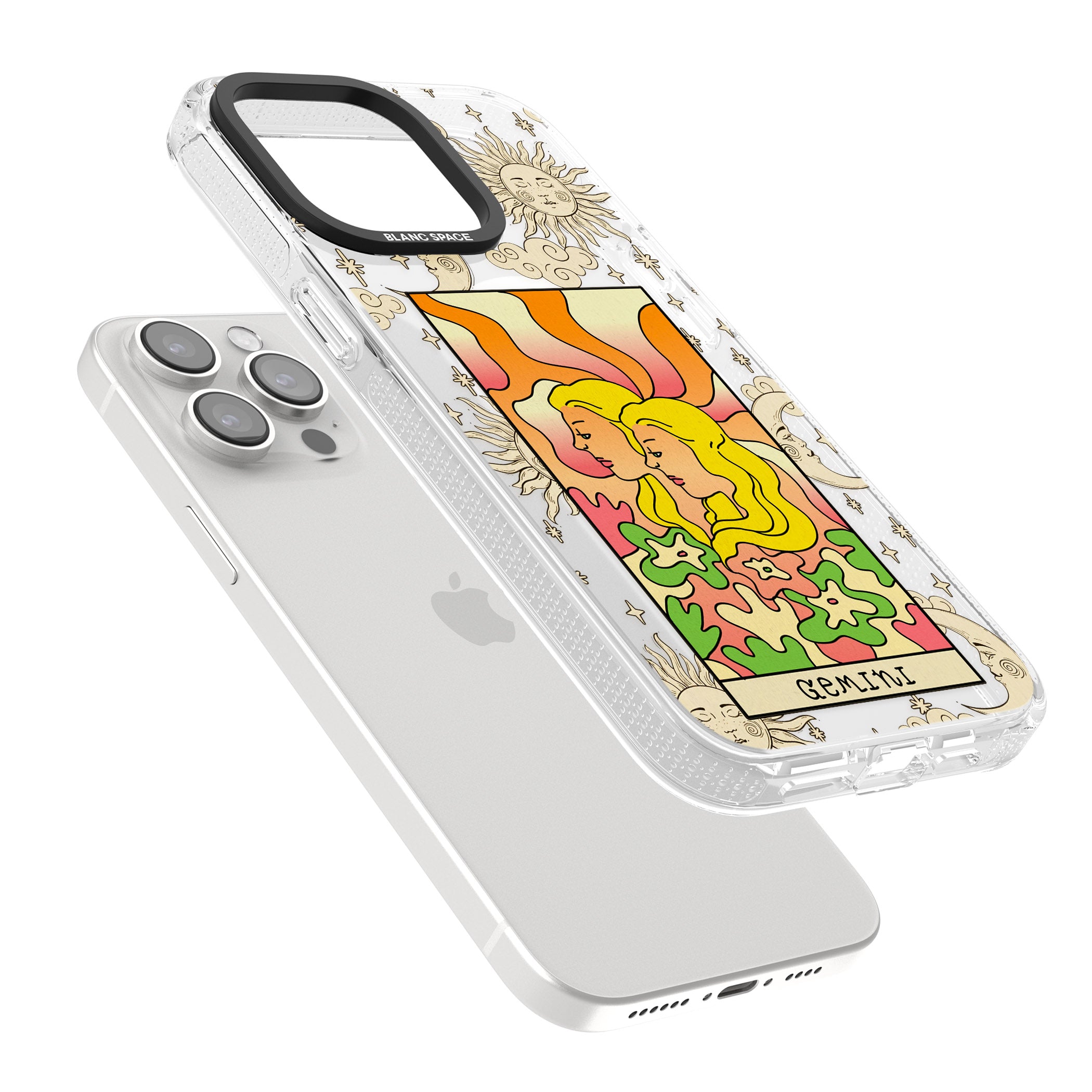 Celestial Zodiac - Gemini iPhone 15 Pro Max / 15 Pro / 14 Pro Max / 14 Pro / 13 Pro Clear Case Impact Air - Blanc Space