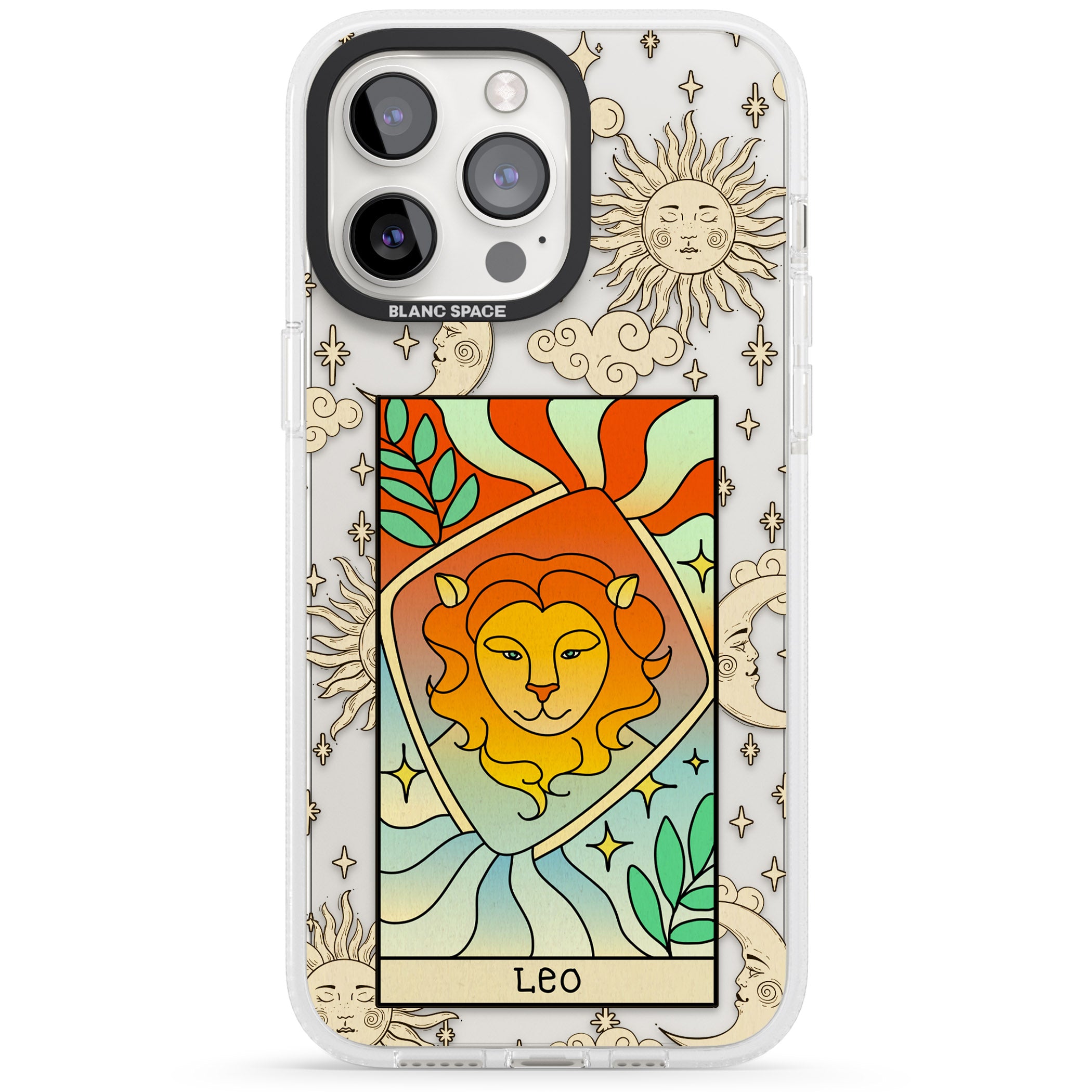 Celestial Zodiac - Leo iPhone 15 Pro Max / 15 Pro / 14 Pro Max / 14 Pro / 13 Pro Clear Case Impact Air - Blanc Space