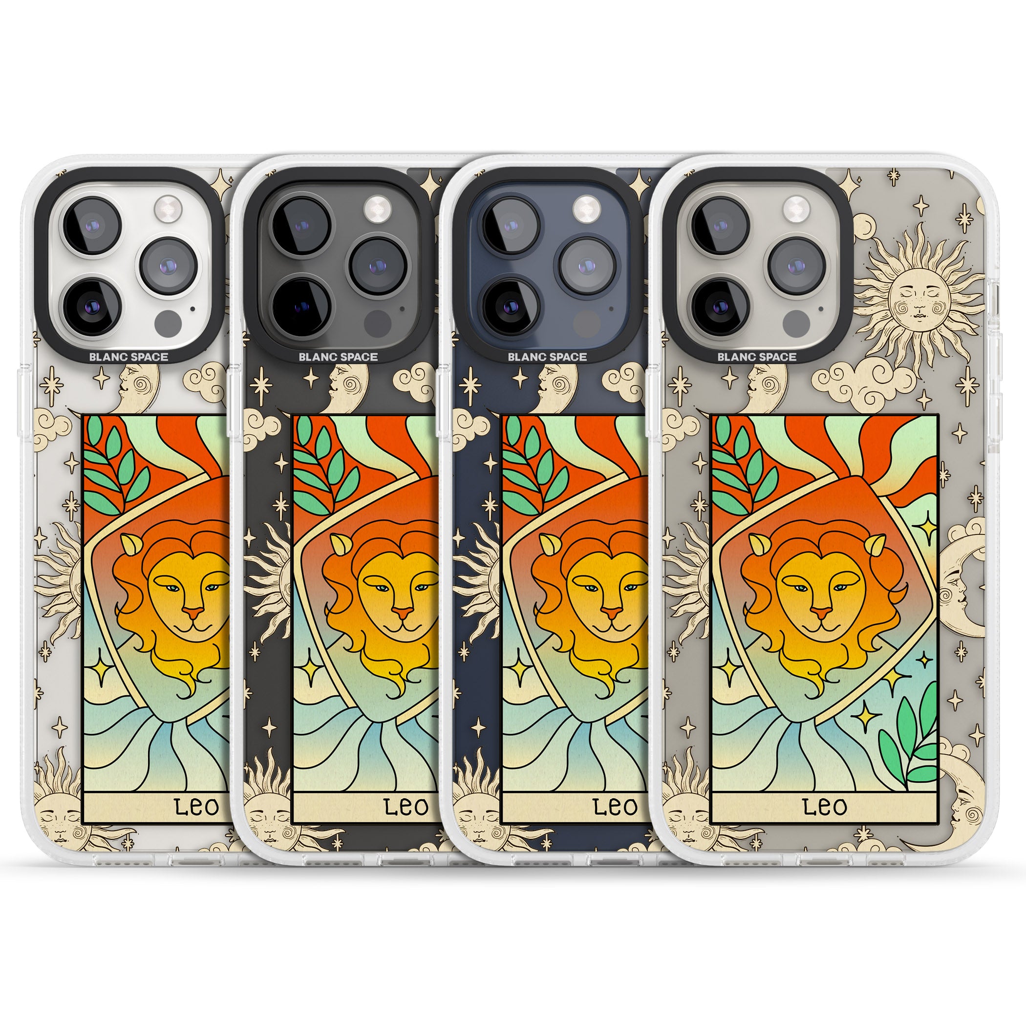 Celestial Zodiac - Leo iPhone 15 Pro Max / 15 Pro / 14 Pro Max / 14 Pro / 13 Pro Clear Case Impact Air - Blanc Space