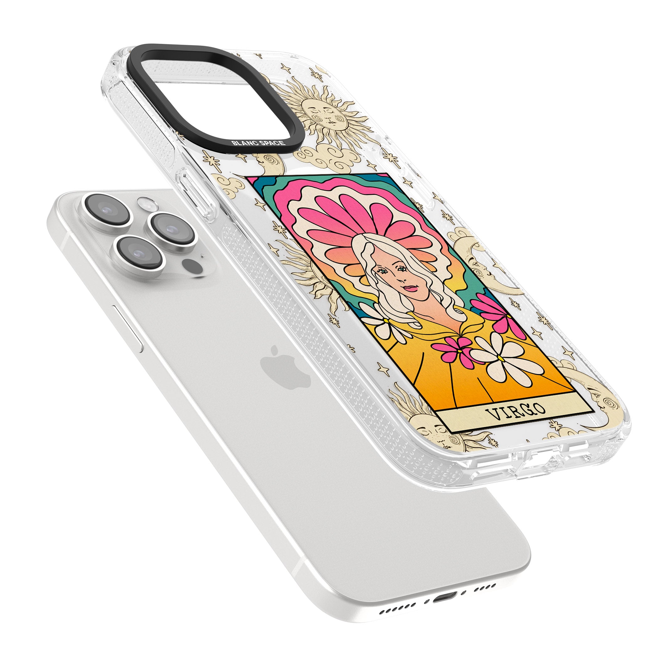 Celestial Zodiac - Virgo iPhone 15 Pro Max / 15 Pro / 14 Pro Max / 14 Pro / 13 Pro Clear Case Impact Air - Blanc Space