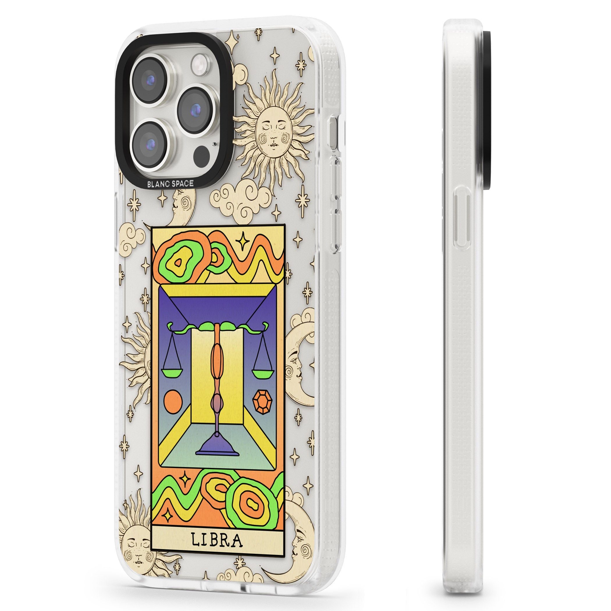 Celestial Zodiac - Libra iPhone 15 Pro Max / 15 Pro / 14 Pro Max / 14 Pro / 13 Pro Clear Case Impact Air - Blanc Space