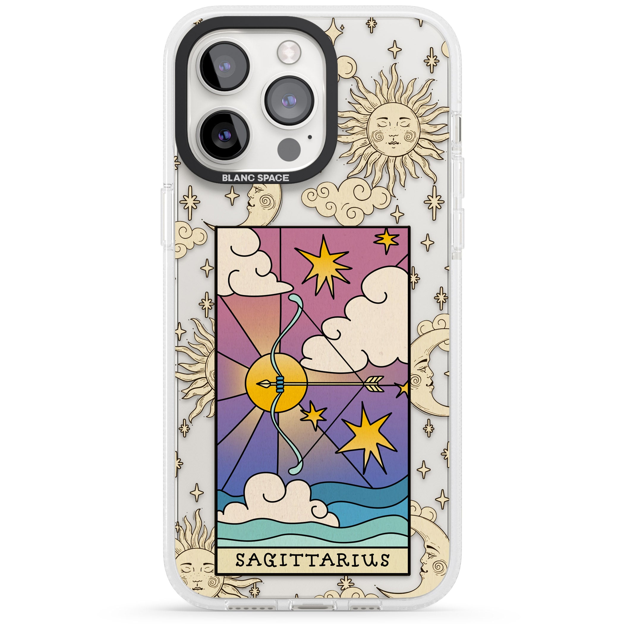 Celestial Zodiac - Sagittarius iPhone 15 Pro Max / 15 Pro / 14 Pro Max / 14 Pro / 13 Pro Clear Case Impact Air - Blanc Space