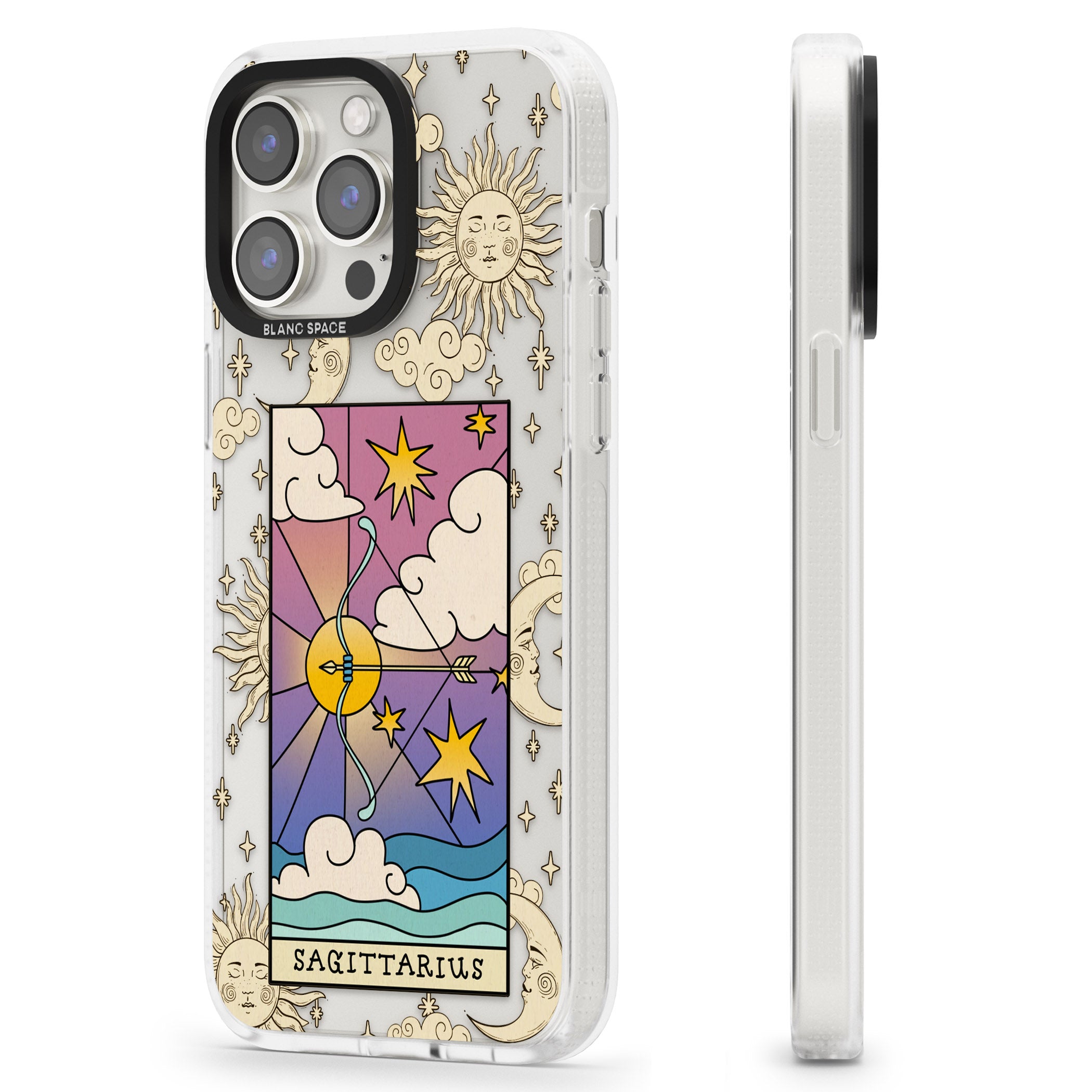 Celestial Zodiac - Sagittarius iPhone 15 Pro Max / 15 Pro / 14 Pro Max / 14 Pro / 13 Pro Clear Case Impact Air - Blanc Space
