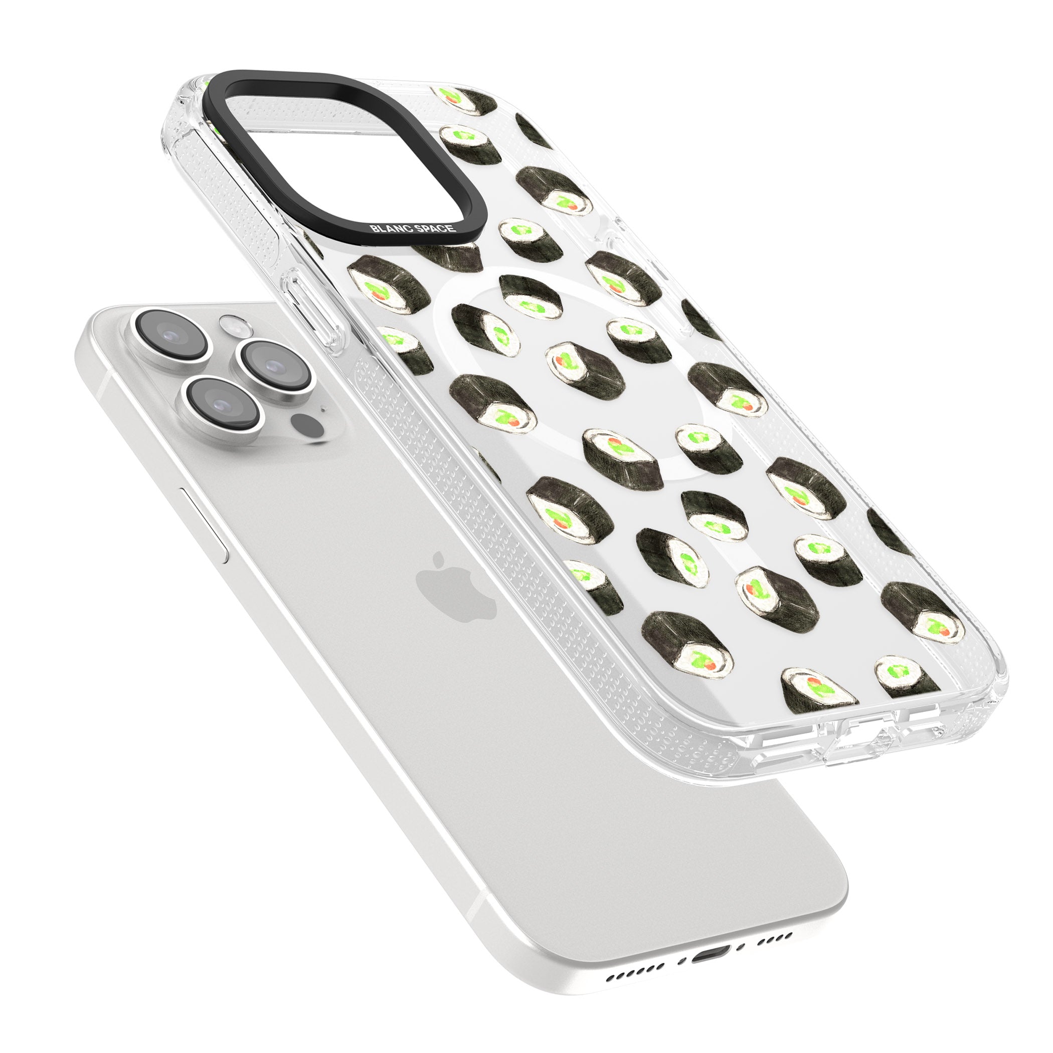 Maki Rolls Sushi Pattern iPhone 15 Pro Max / 15 Pro / 14 Pro Max / 14 Pro / 13 Pro Clear Case Impact Air - Blanc Space