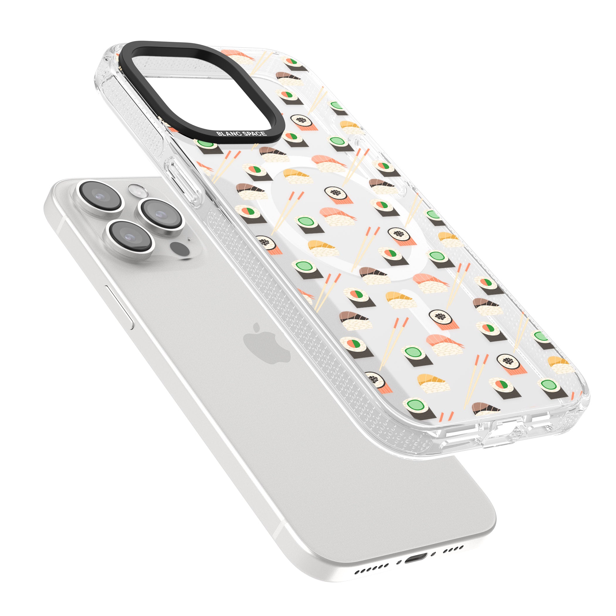 Sushi & Chopsticks Pattern iPhone 15 Pro Max / 15 Pro / 14 Pro Max / 14 Pro / 13 Pro Clear Case Impact Air - Blanc Space