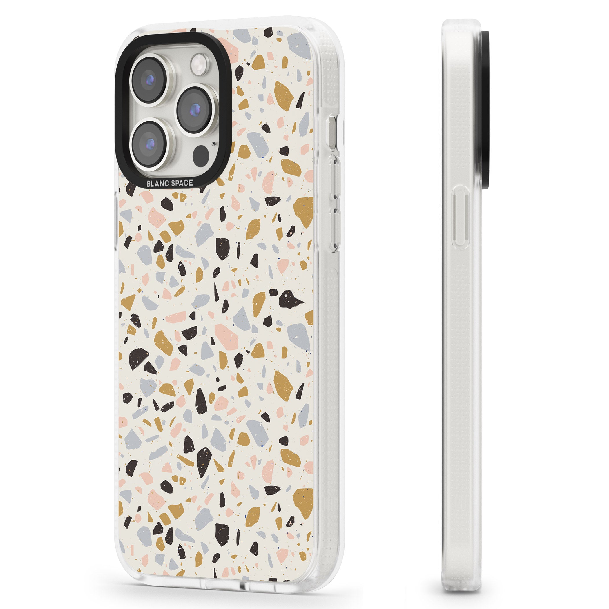 Pale Pink, Blue, & Mocha Terrazzo Pattern iPhone 15 Pro Max / 15 Pro / 14 Pro Max / 14 Pro / 13 Pro Clear Case Impact Air - Blanc Space