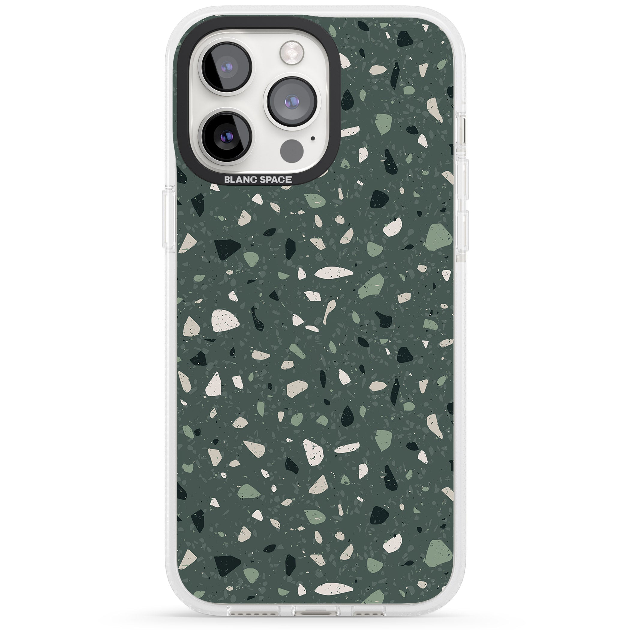 Green & Cream Terrazzo Pattern iPhone 15 Pro Max / 15 Pro / 14 Pro Max / 14 Pro / 13 Pro Clear Case Impact Air - Blanc Space