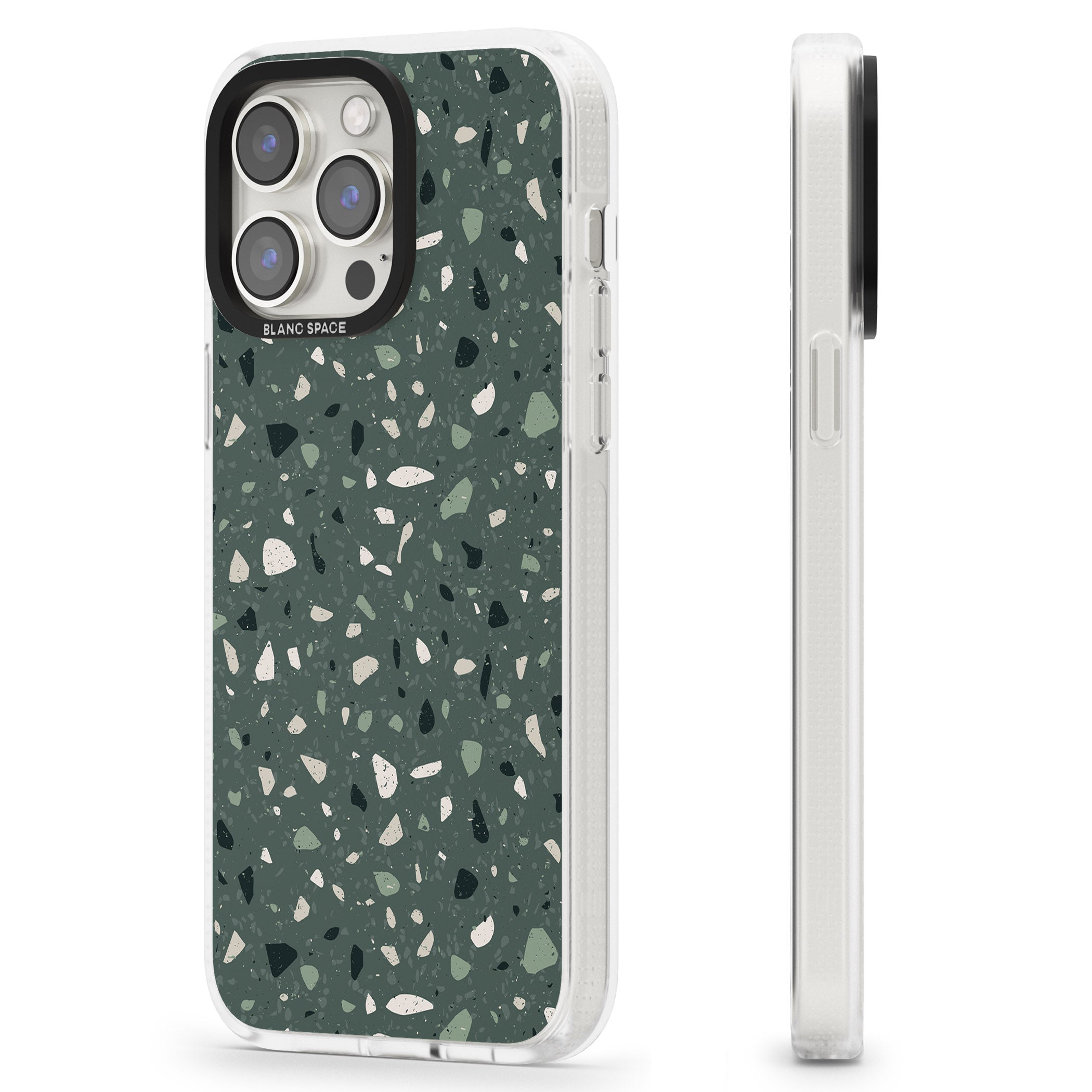 Green & Cream Terrazzo Pattern iPhone 15 Pro Max / 15 Pro / 14 Pro Max / 14 Pro / 13 Pro Clear Case Impact Air - Blanc Space
