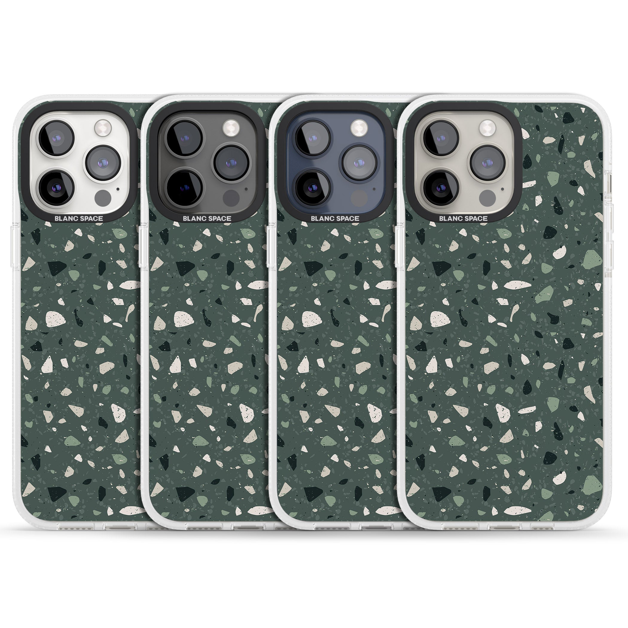 Green & Cream Terrazzo Pattern iPhone 15 Pro Max / 15 Pro / 14 Pro Max / 14 Pro / 13 Pro Clear Case Impact Air - Blanc Space