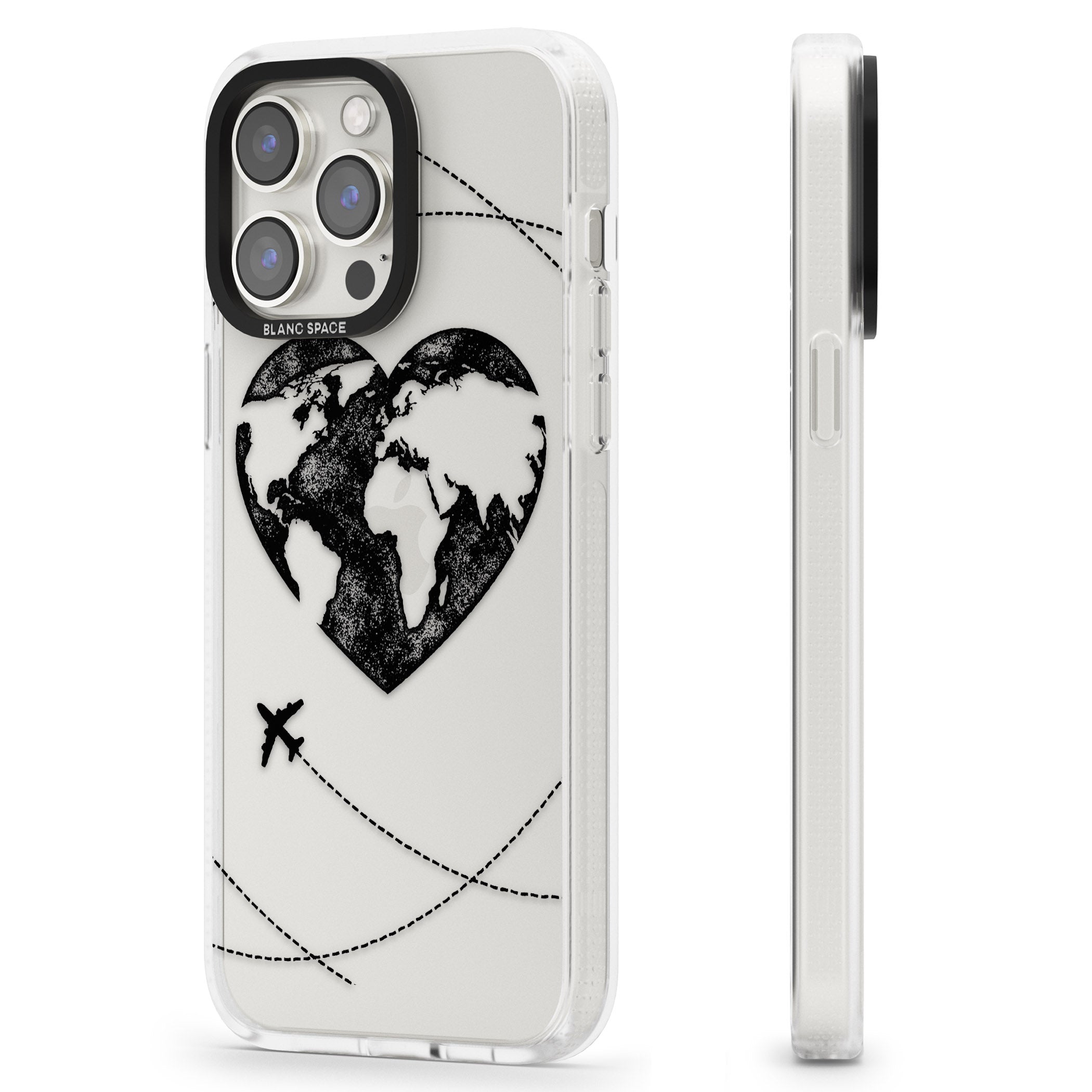 Globe Heart iPhone 15 Pro Max / 15 Pro / 14 Pro Max / 14 Pro / 13 Pro Clear Case Impact Air - Blanc Space